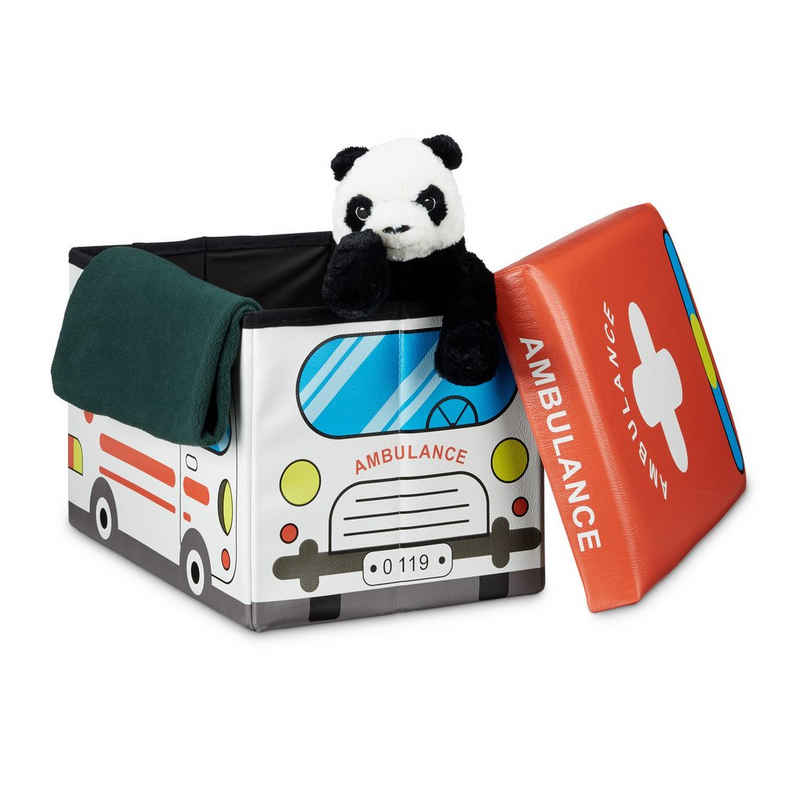 relaxdays Spielzeugtruhe Faltbare Spielzeugkiste mit Stauraum, Ambulance