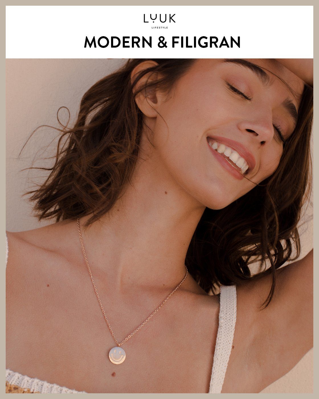 LUUK LIFESTYLE Kette mit Anhänger Smiley, Happiness Glücksbringer mit verstellbare Kettenlänge