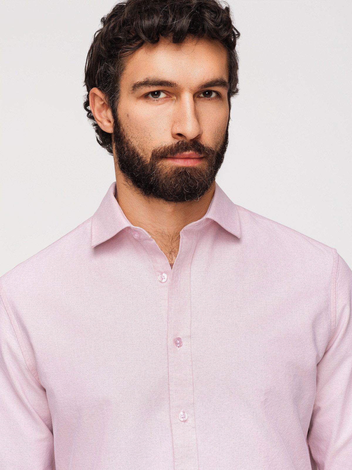 OMBRE Langarmhemd Herren Oxford Langarmhemd Regular Fit Peach L (kein Set, 1-tlg) Melange-Oberfläche