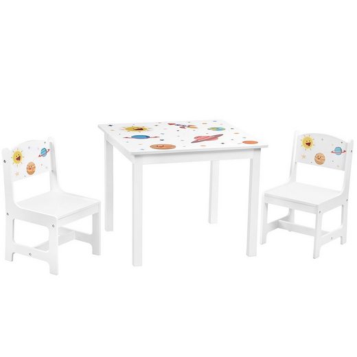 SONGMICS Kindersitzgruppe »GKR010W01«, (3-tlg), Kindertischgruppe süße Planeten Tisch mit 2 Stühlen 3-teilig weiß