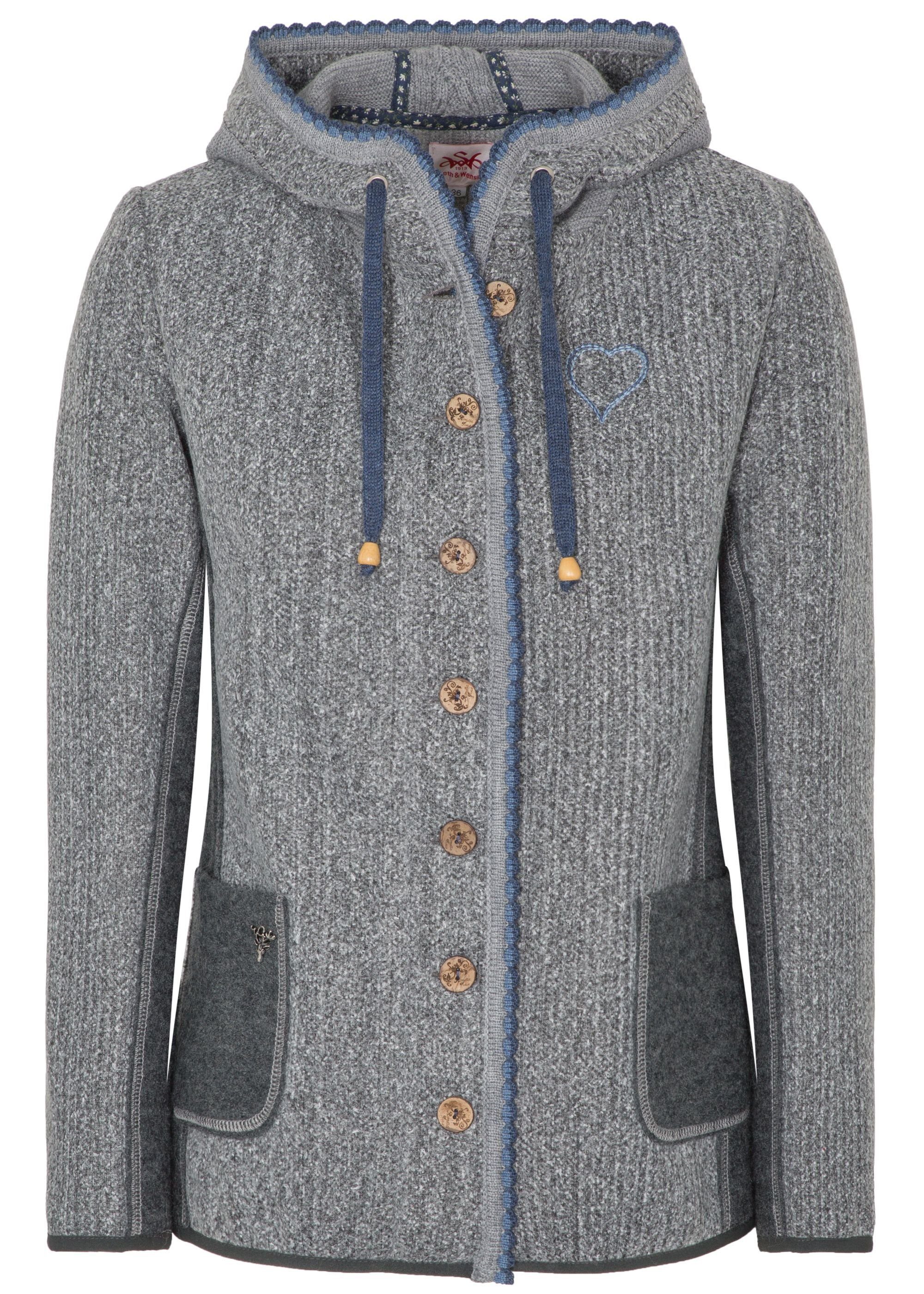 Spieth & Wensky Trachtenstrickjacke Walkjacke Wilhelmina mit Herzstickerei (1-tlg) Stickerei