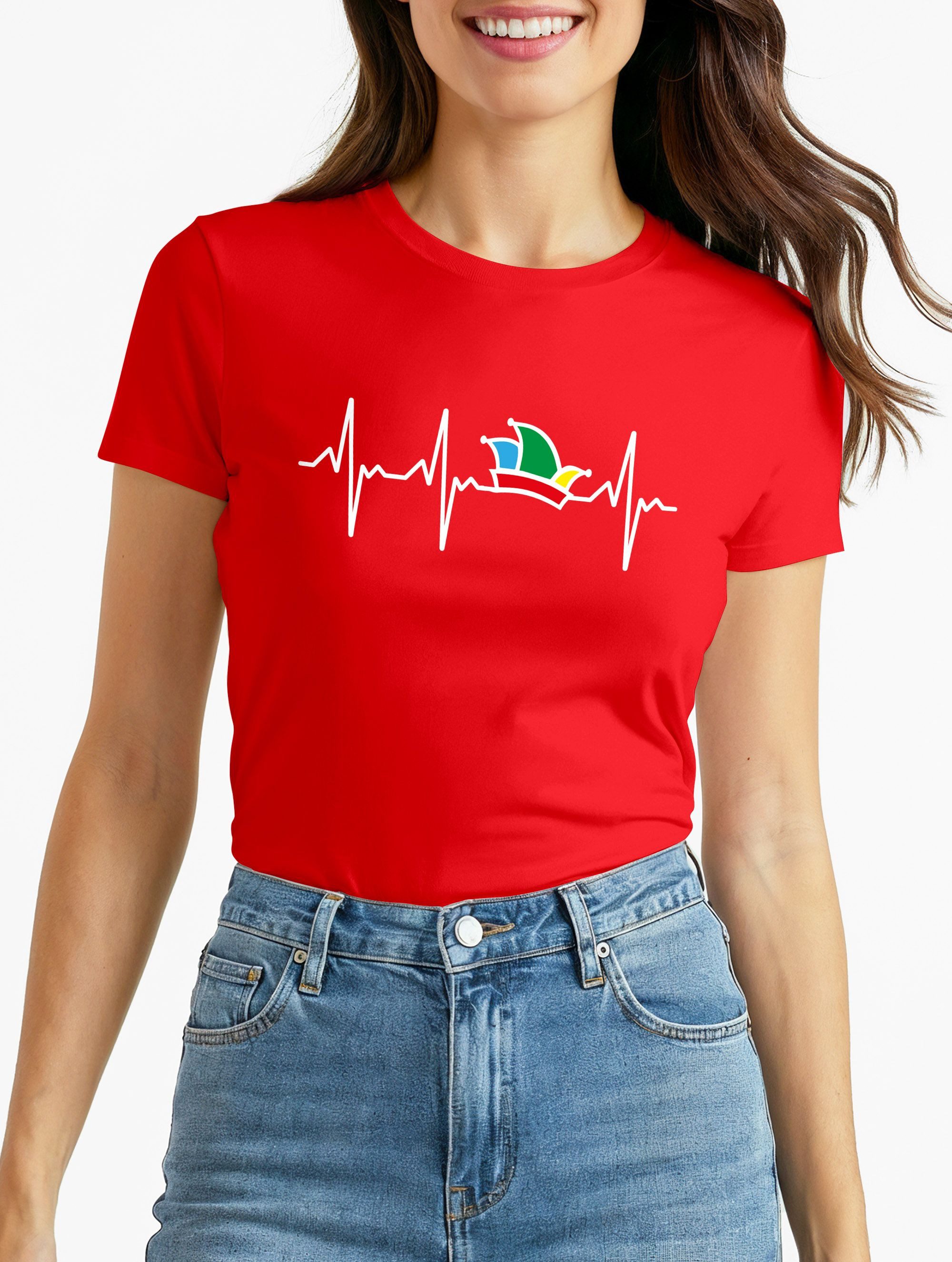 MoonWorks Print-Shirt Damen T-Shirt Fasching Karneval Narrenkappe EKG Verkl günstig online kaufen
