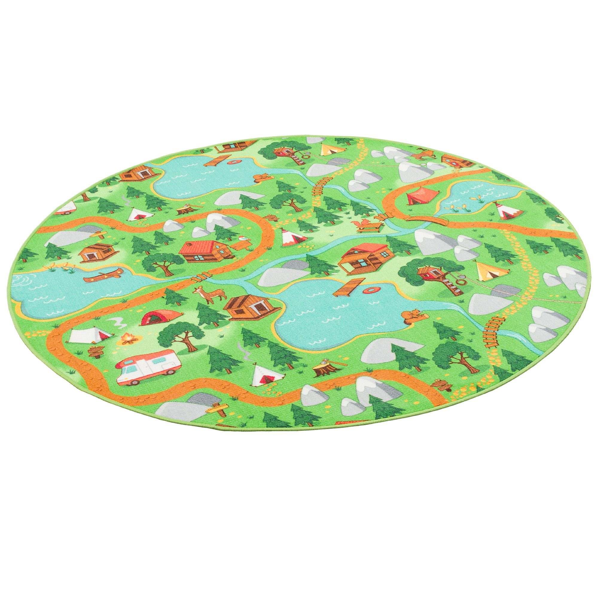 Snapstyle Kinderteppich Kinder Spiel Teppich Campingplatz Rund, Rund, Höhe: 5 mm