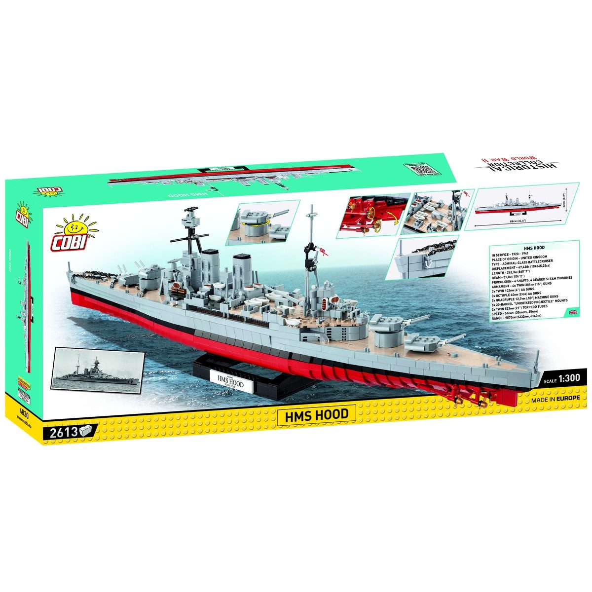 COBI Historical Collection HMS Hood grau/rot 1:300 2613 Teile Konstruktionsspielsteine