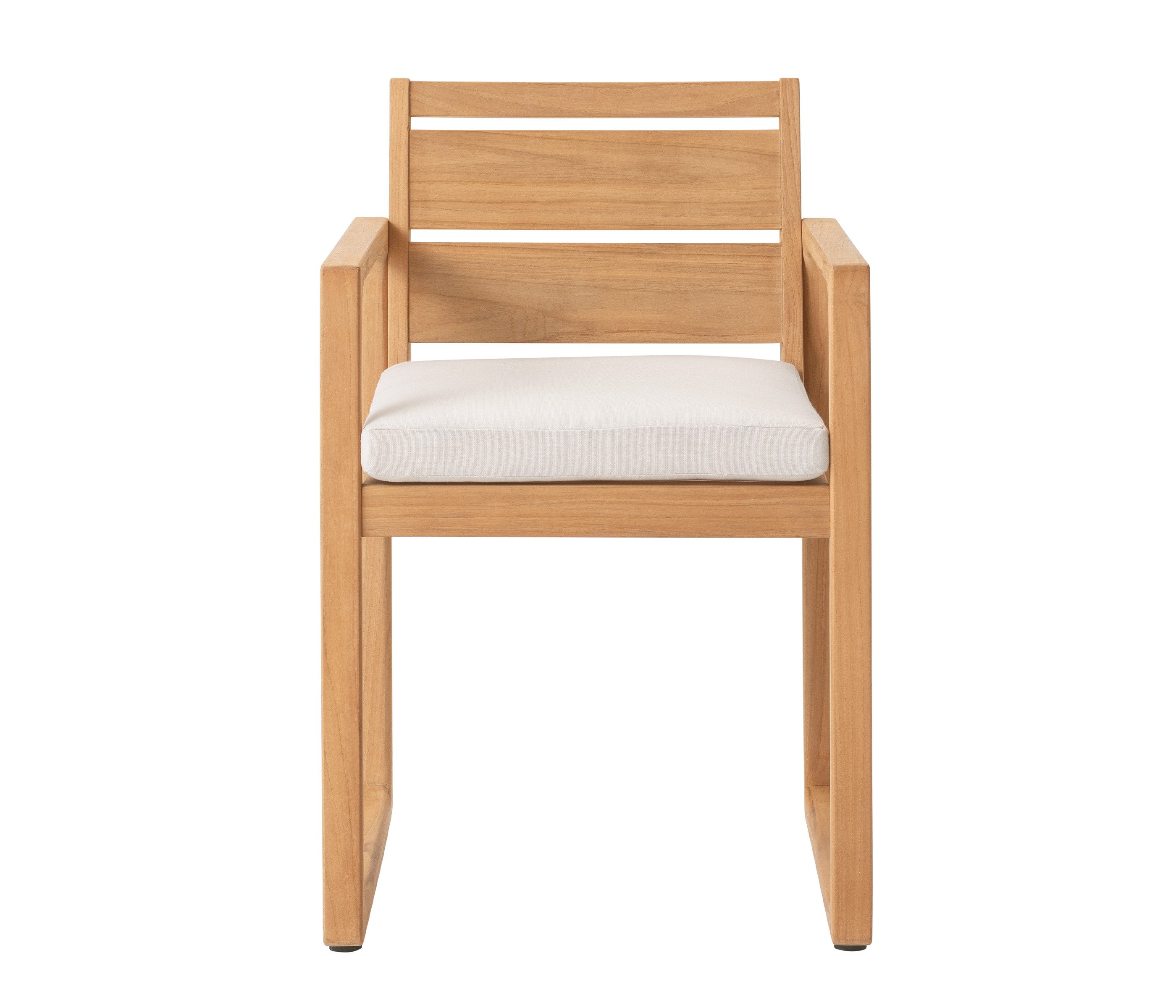 Dehner Gartenstuhl Port-au-Prince, Sitzfläche 45 x 48 cm, braun/ beige, moderner Holzstuhl mit Armlehne und wasserabweisendem Polster