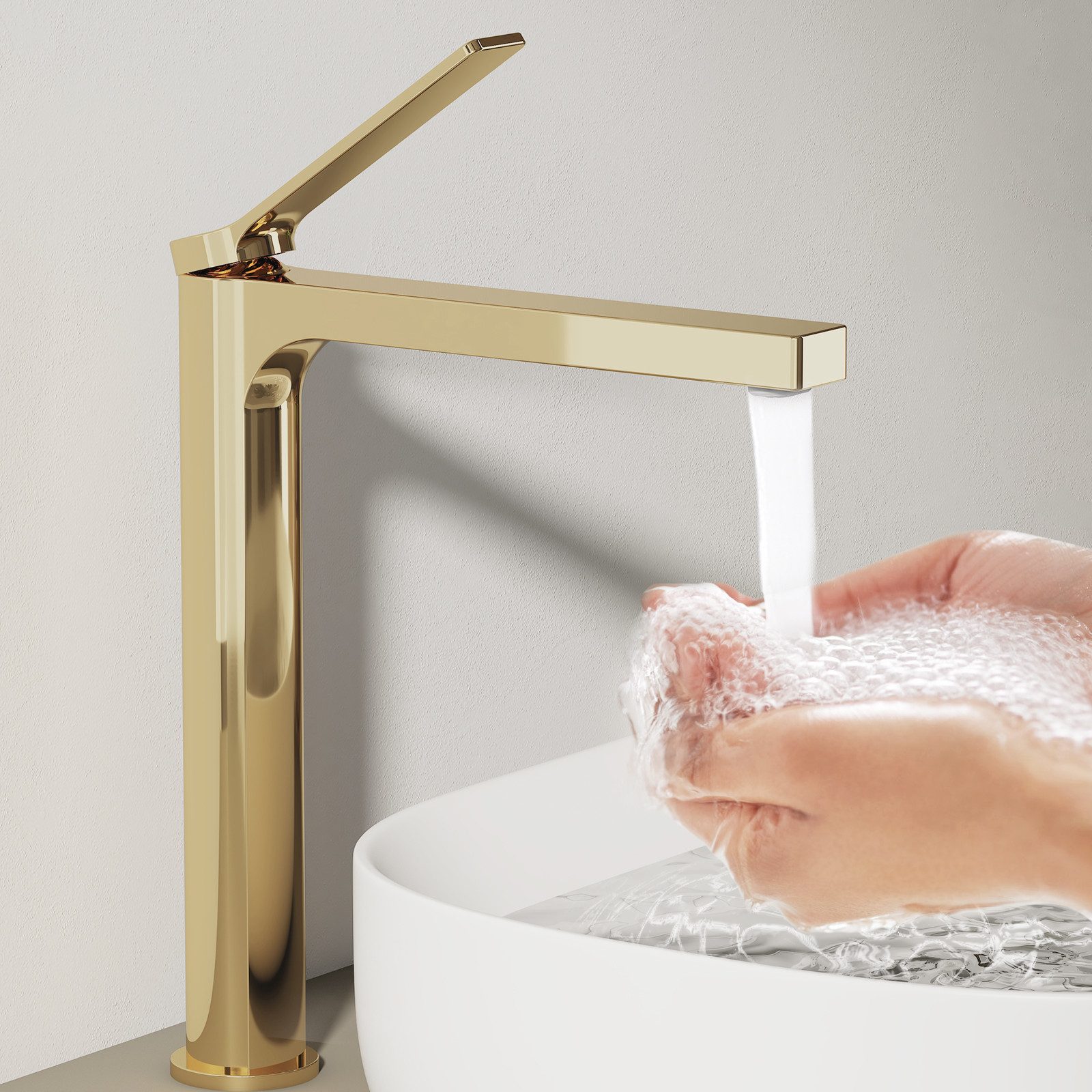 EMKE Waschtischarmatur Badezimmer Mischbatterie Einhebel Wasserhahn für Aufsatzbecken (Mischbatterie) Hoch 26,5 cm chrom/Schwarz/Champagne Gold/Rose Gold/Weiß