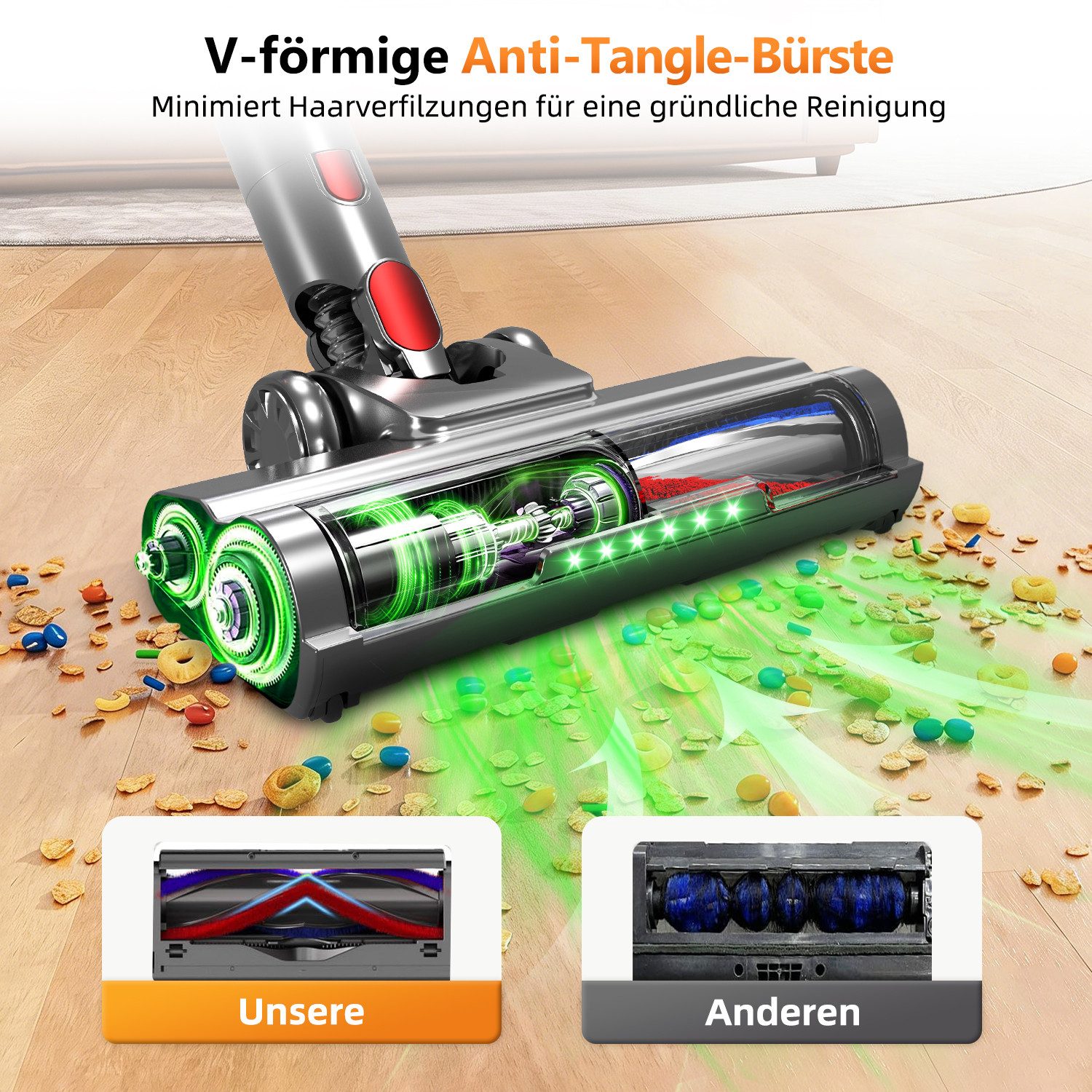 Adormii Akku-Hand-und Stielstaubsauger Akku Staubsauger,Staubsauger Kabellos 50kPa/60Min,GreenEye-Technologie, beutellos, Selbststehendes Design,Staubsauger für Tierhaare,Teppich und Hartboden