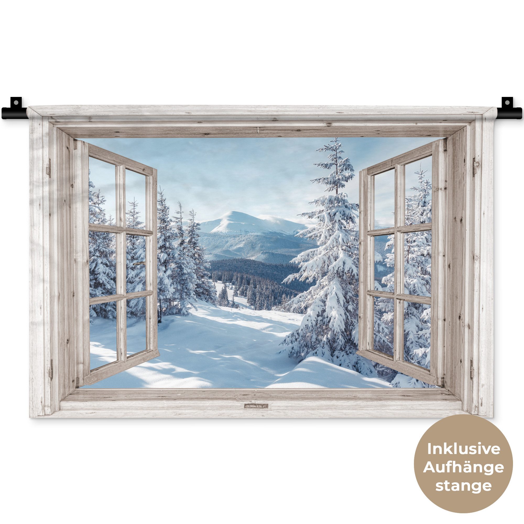 MuchoWow Wandteppich Durchsichtig - Winter - Landschaft - Natur - Berg - Bäume - Weiß, Rechteckig, Höhe: 3 mm, Wandteppich für Wohnzimmer, Schlafzimmer, 60x40 cm