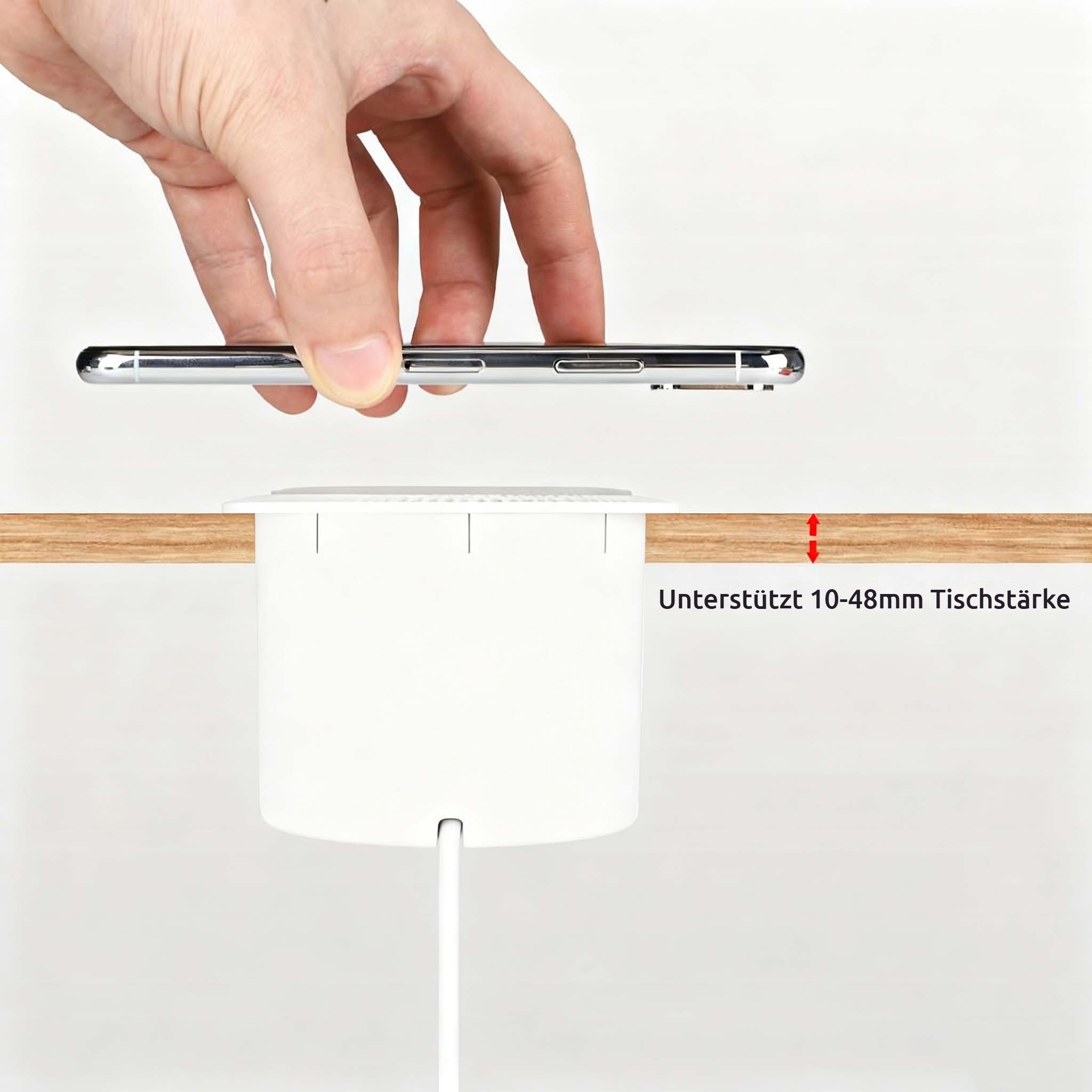 VIVIHEYDAY Einbausteckdose mit Typ-C, USB und 15W Kabellosem Lade, Einbau-Tischsteckdose, 3-in-1 Versenkte Steckdose, Versenkbare Tischsteckdose, 1,4m Kabel