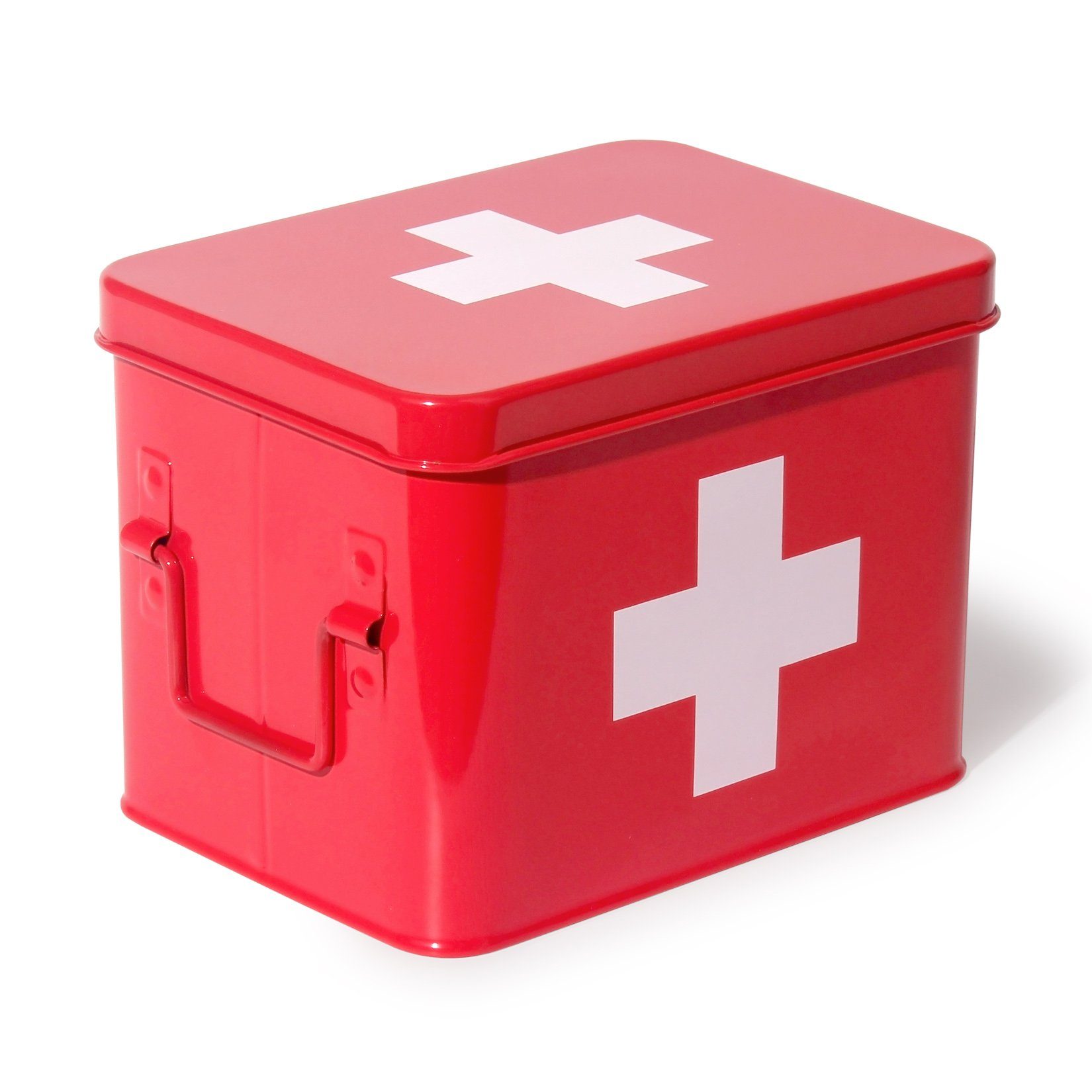 Zedelmaier Vorratsdose Medikamentenbox,Medizin Box Metall,Erste Hilfe Kasten Schrank, (YX1002), Arzneischrank Medizinkoffer Retro, Medizinschränke rot-21.5*16*16cm