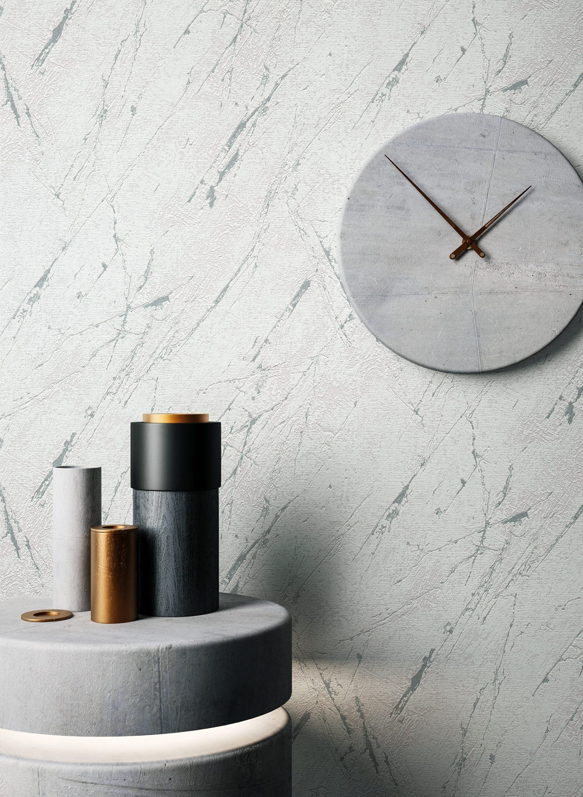 Newroom non-woven wallpaper Marmora 01, marble look, marble, metallic, grey. Modern marble wallpaper - marble look, light grey, silver, 3D effect, glamour metallic, for living room, bedroom, kitchen.