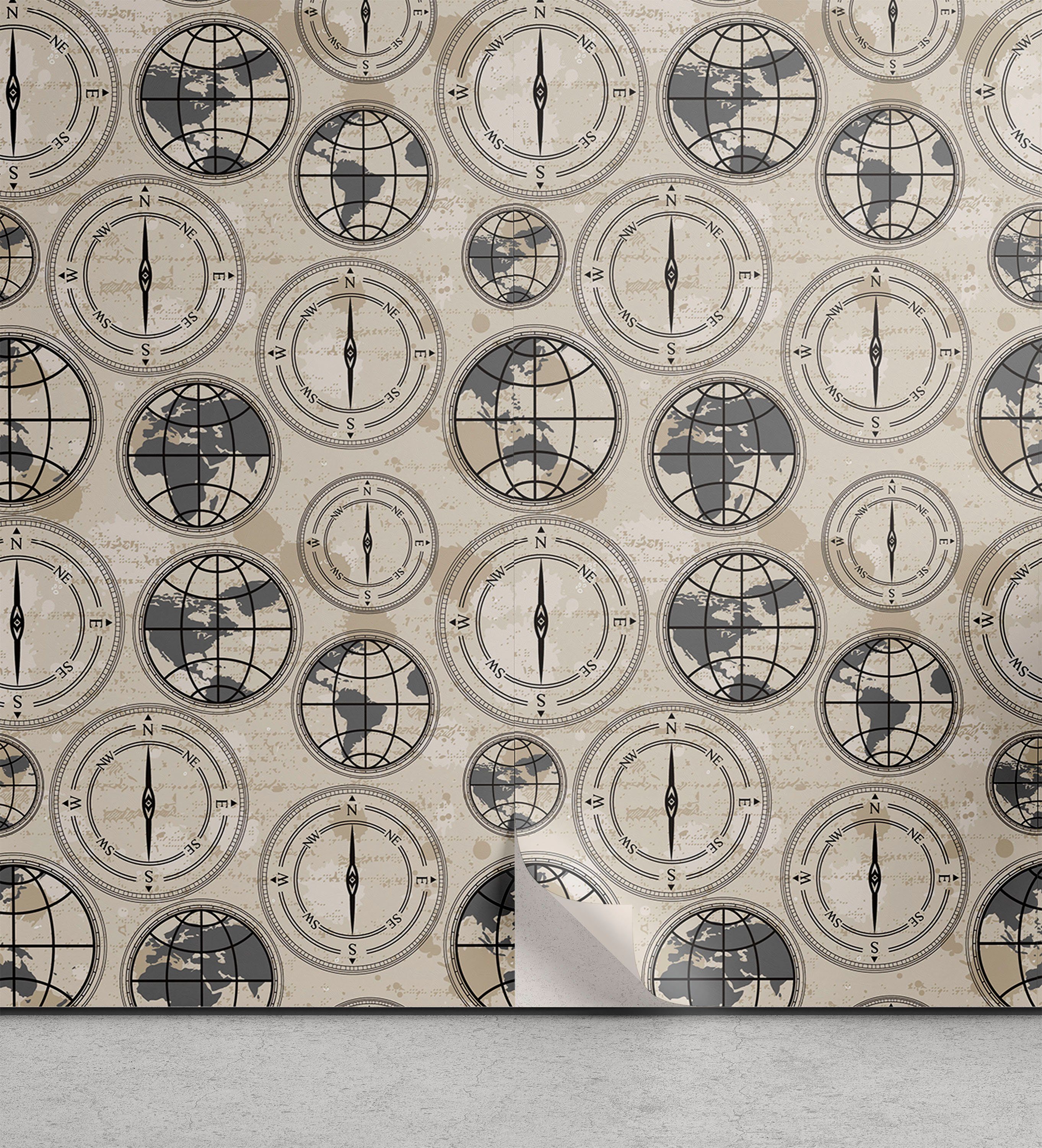 Abakuhaus Vinyltapete selbstklebendes Wohnzimmer Küchenakzent, Kompass Kontinente Muster