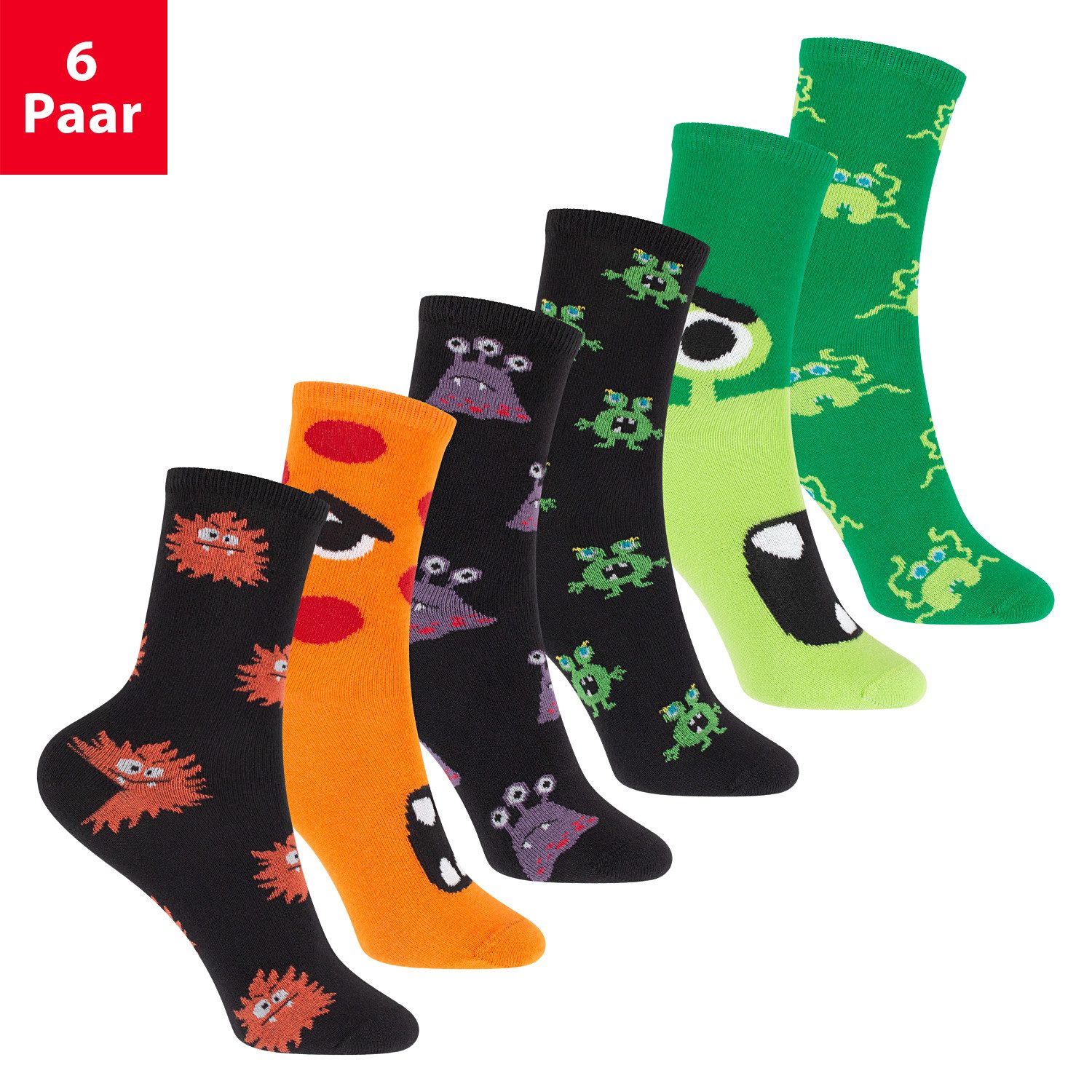 Freizeitsocken Bunte Kinder Baumwoll Basic Socken (6 Paar) Fun Motive