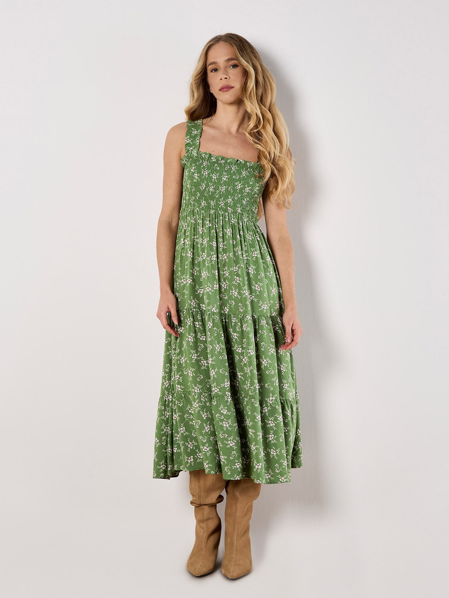 Midikleid Gestuftes Kleid mit Orchideenprint