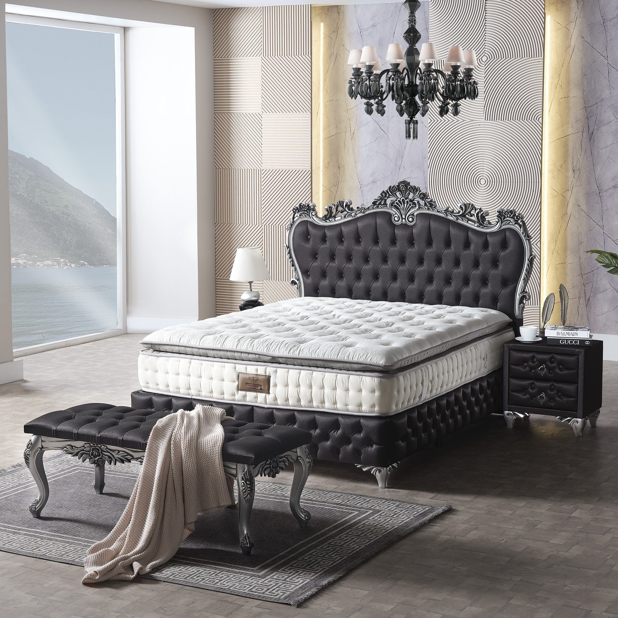 gowoll Boxspringbett H3, Rixoss Doppelbett mit Matratze und Kopfteil (Stauraumbett), 32 cm Höhe Taschenfederkernmatratze und Polsterbett