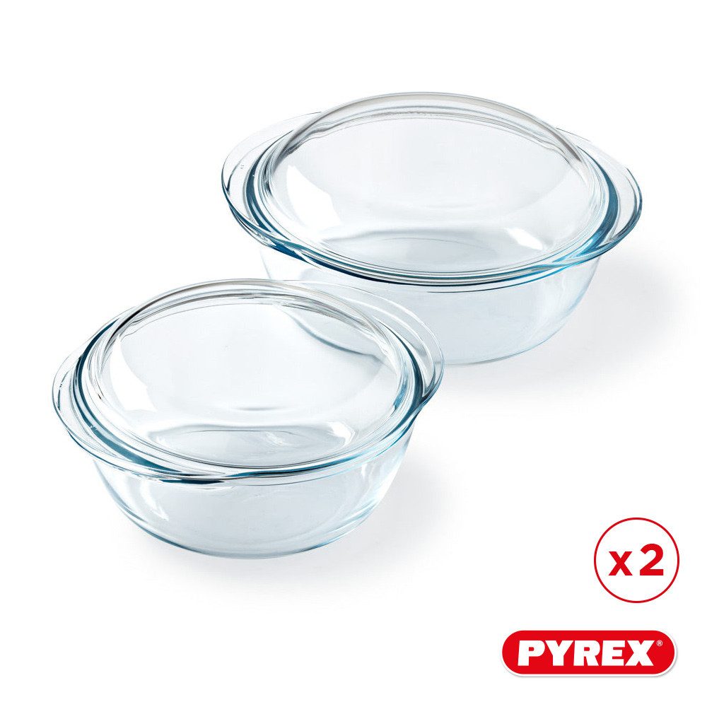 PYREX Auflaufform Pyrex 4 in 1 – Runde Kasserollen aus Borosilikatglas 2-teilig