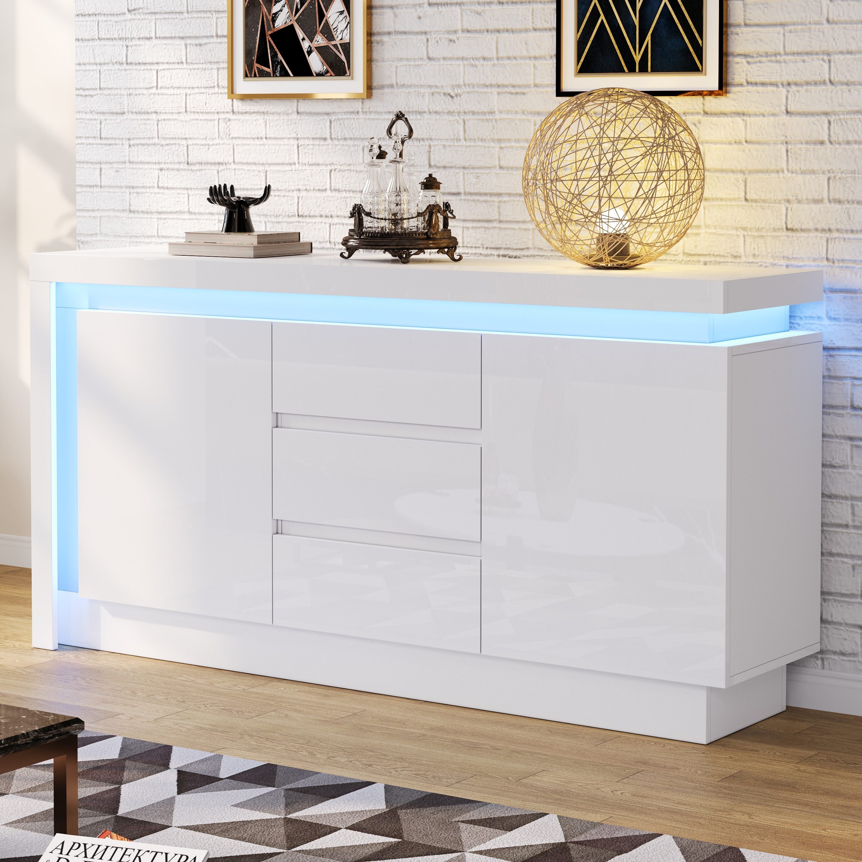OKWISH Sideboard Hochglanz Beistellschrank mit LED günstig online kaufen