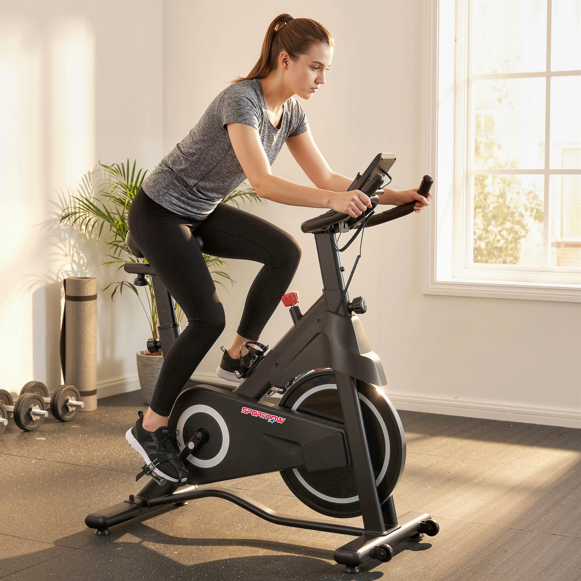 BAYMATE Heimtrainer Heimtrainer, stationäres, verstellbarer Magnetwiderstand (LCD-Bildschirm, bequemer Sitz, 108 x 51 x 116 cm, Weiß)