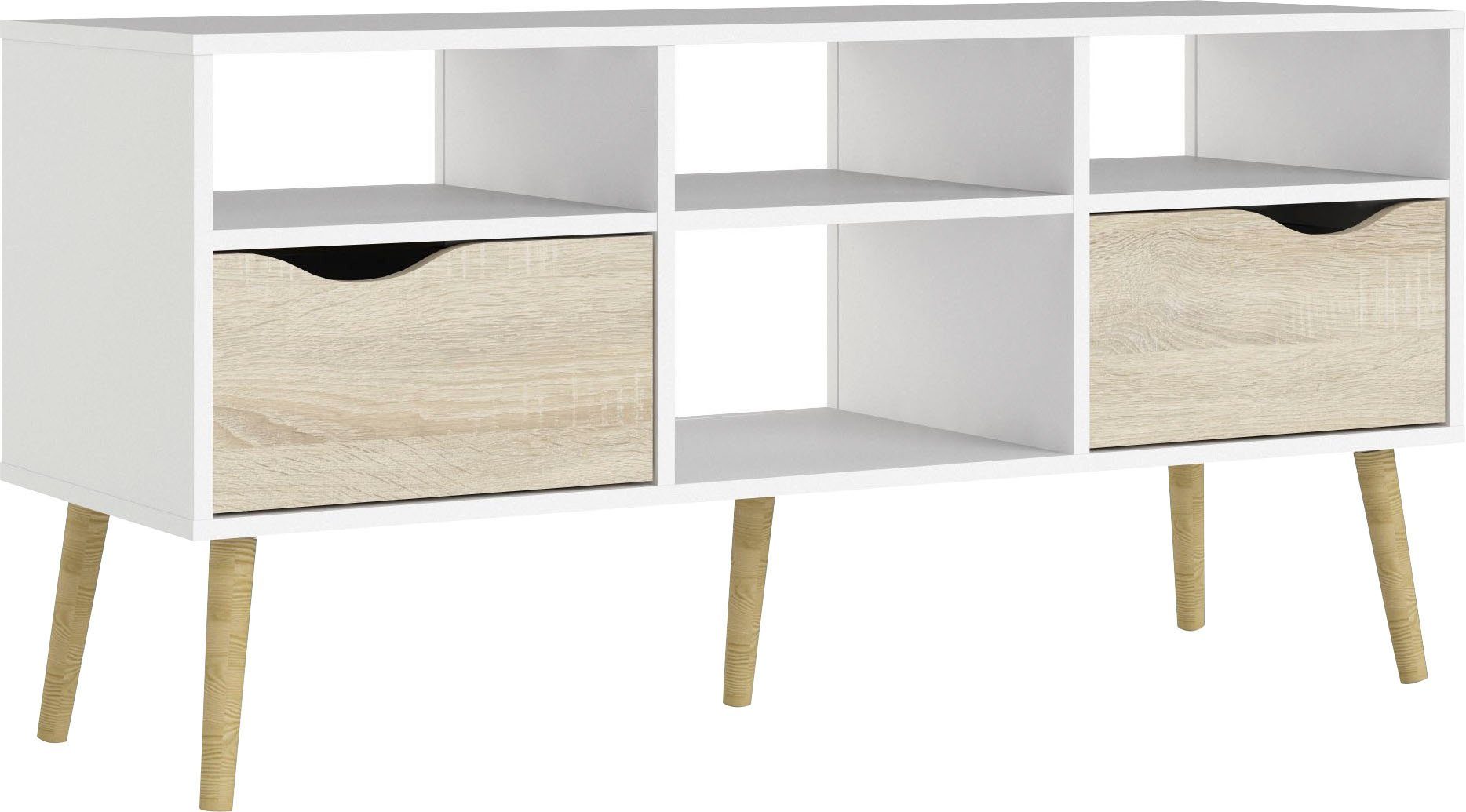andas TV-Board Oslo, TV-Möbel, Fernsehtisch, TV-Unit, Media-Möbel, TV-Kommode mit 2 Schubladen,4 Fächern, Breite 117 cm, Höhe 57 cm