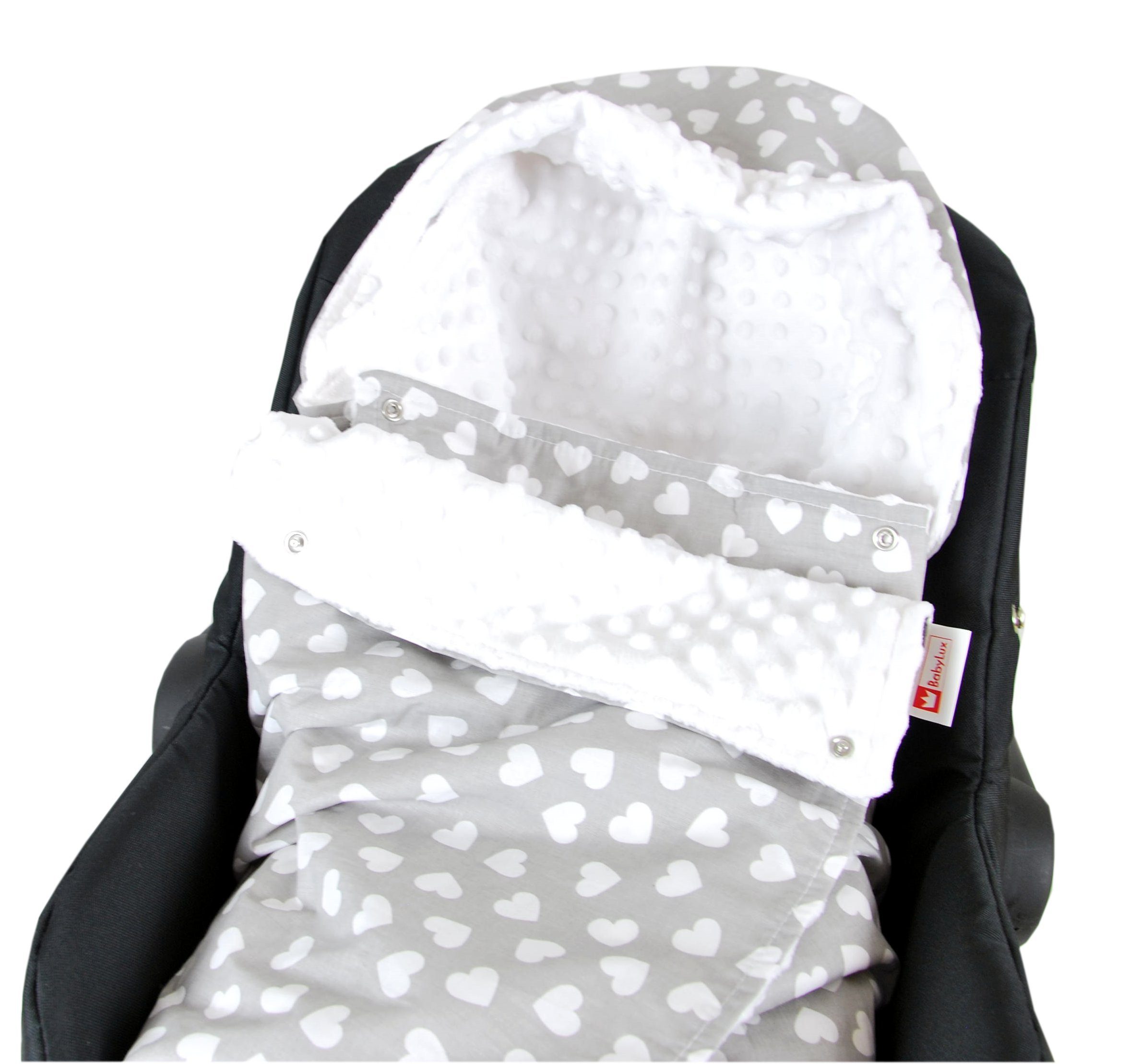 Einschlagdecke BabyLux Baby EINSCHLAGDECKE Babyschale 90x90 cm Autositz Decke, BabyLux, 7. Weiß + Herzen