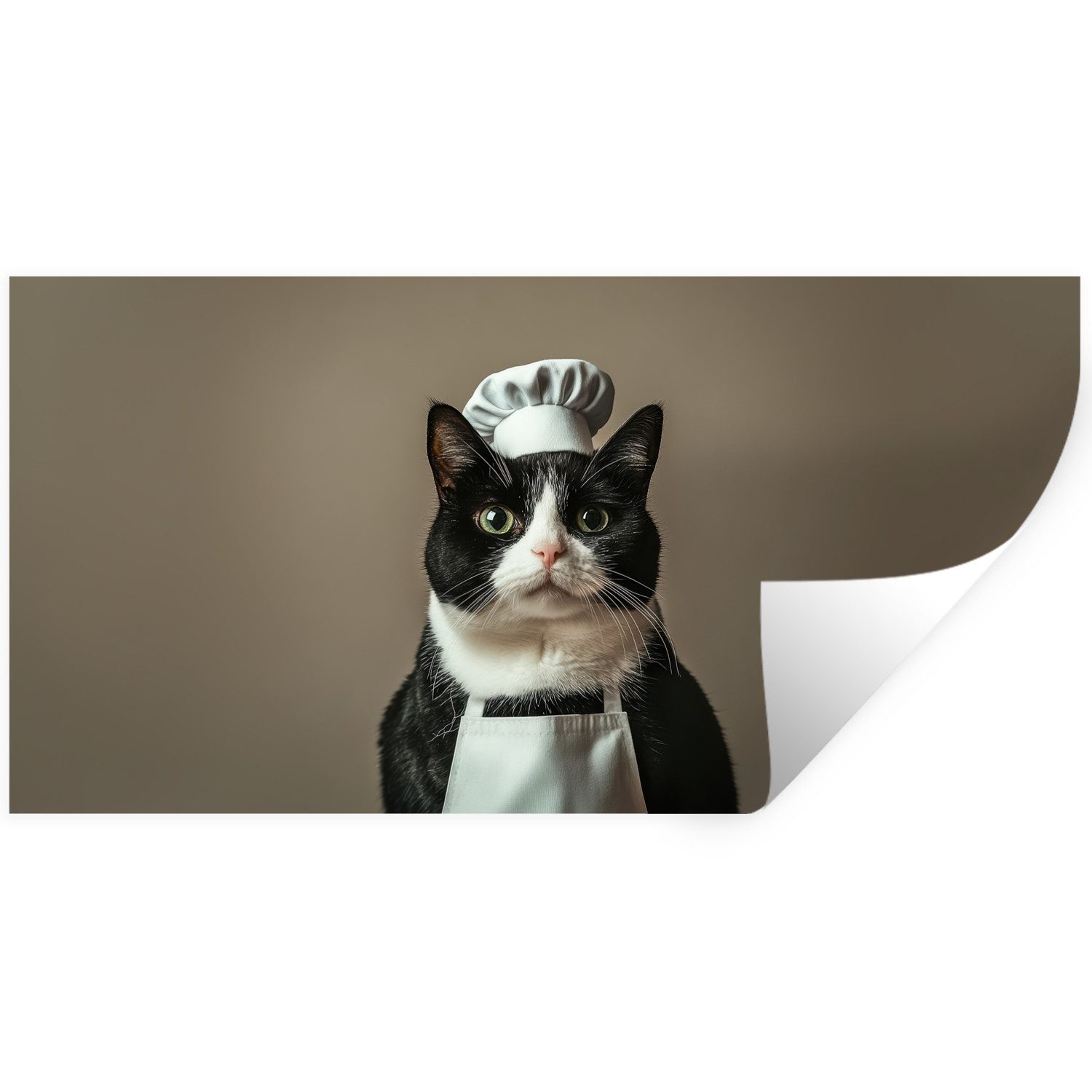 MuchoWow Wandsticker Katze - Kochkleidung - Schwarz - Weiß (1 St), Sticker für die Wohnzimmer und Schlafzimmer, 120x60 cm