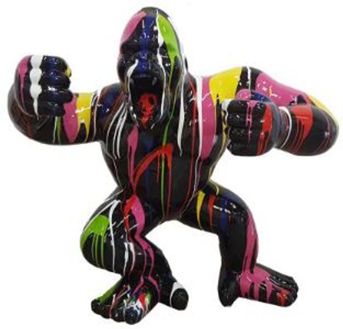 Casa Padrino Skulptur Designer Deko Skulptur Gorilla Affe Schwarz / Mehrfarbig 80 x 40 x H. 70 cm - Wetterbeständige Dekofigur