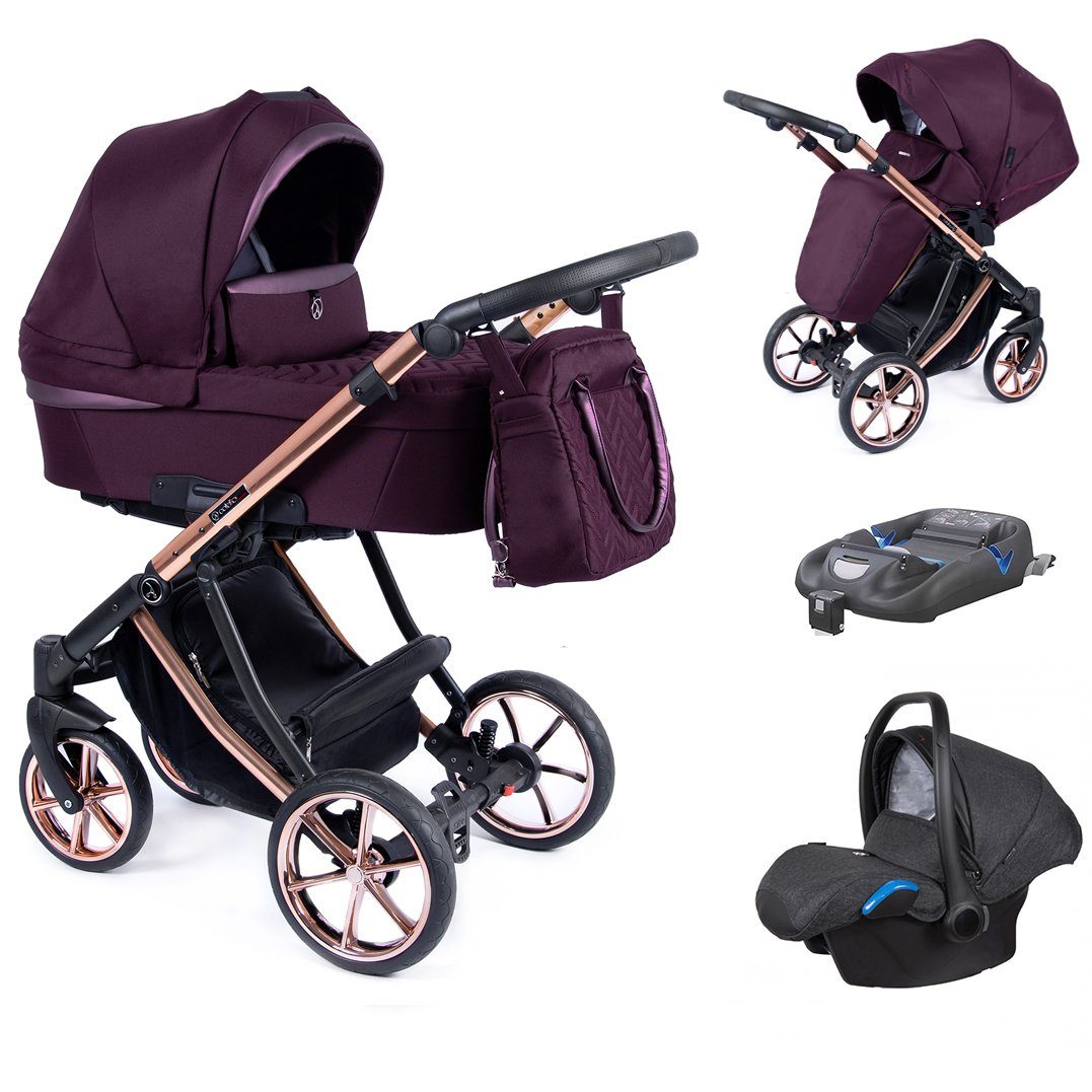 babies-on-wheels Kombi-Kinderwagen 4 in 1 Kinderwagen-Set Dante - 14 Teile - in 16 Farben Bordeaux = Gestell kupfer