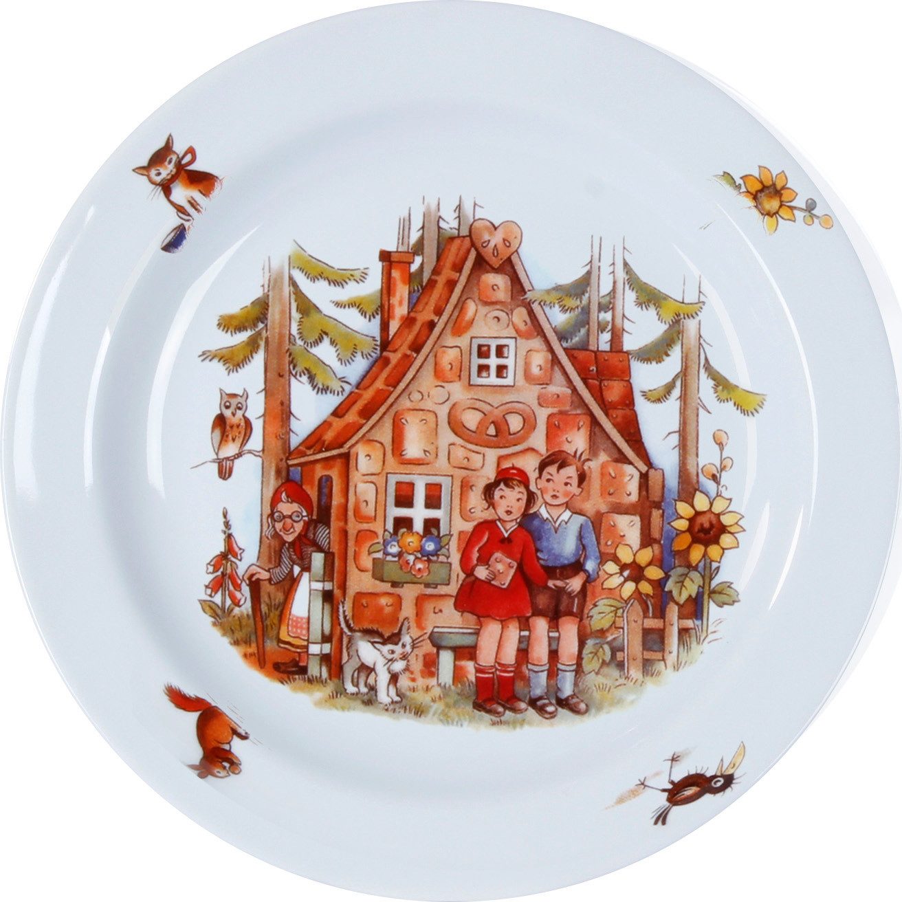 L.E.R.D.93 Kindergeschirr-Set Kindergedeck 3-tlg. Porzellan, buntes Märchenmotiv "Hänsel & Gretel", Porzellan, Wunderschönes buntes Märchenmotiv "Hänsel & Gretel"