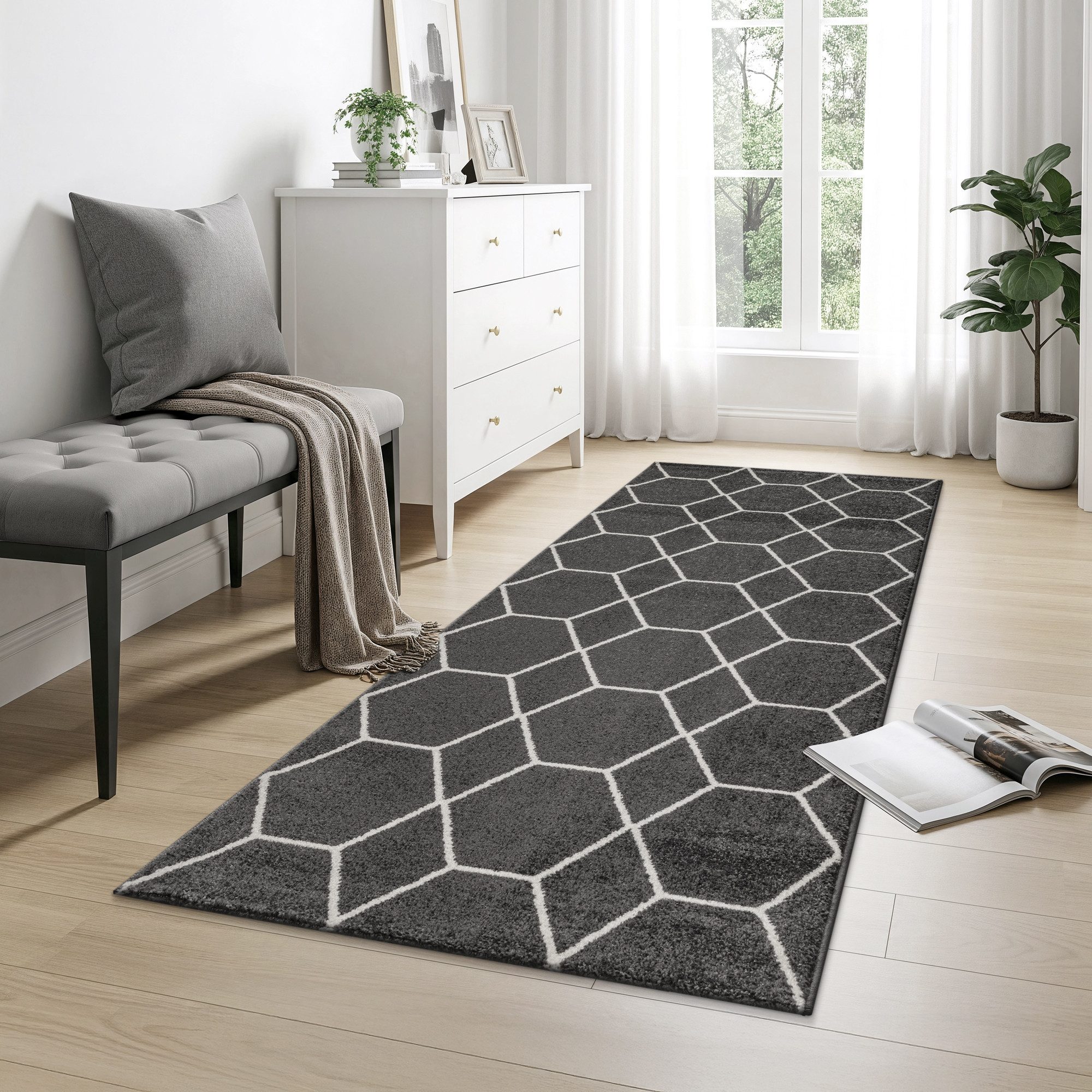 Sanat Teppich Trellis, auch als Läufer und Rund, rechteckig, Höhe: 10 mm, Kurzflor, skandi, boho, große Farbauswahl, alle Räume