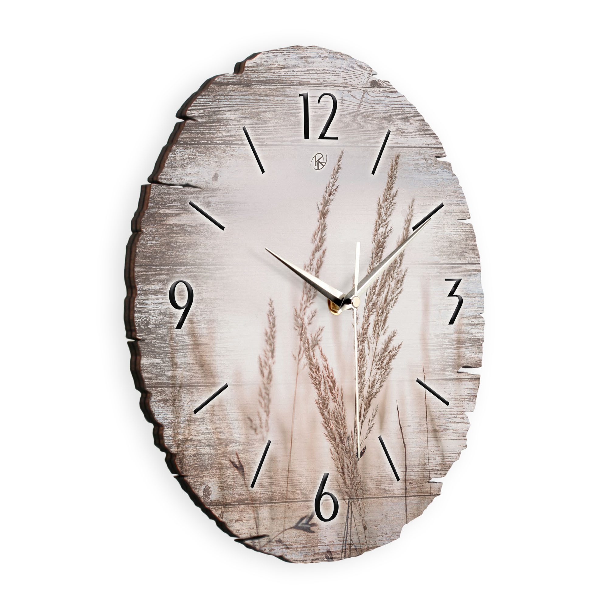 Kreative Feder Wanduhr Wanduhr "Gräser im Wind" aus Naturholz (ohne Ticken; Funk- oder Quarzuhrwerk; ⌀ 30cm; außergewöhnlich)
