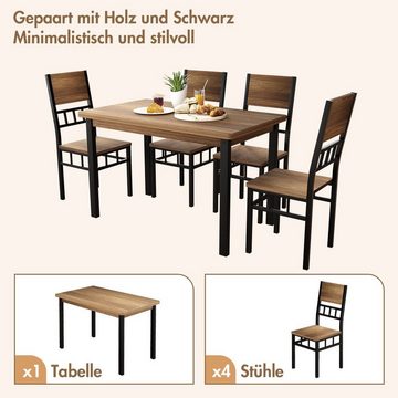 MULISOFT Essgruppe, (5-tlg., mit 4 Stühlen aus Metallgestell), Rechteckig Küchentisch-Set für Wohnzimmer, Esszimmer, Vintagebraun