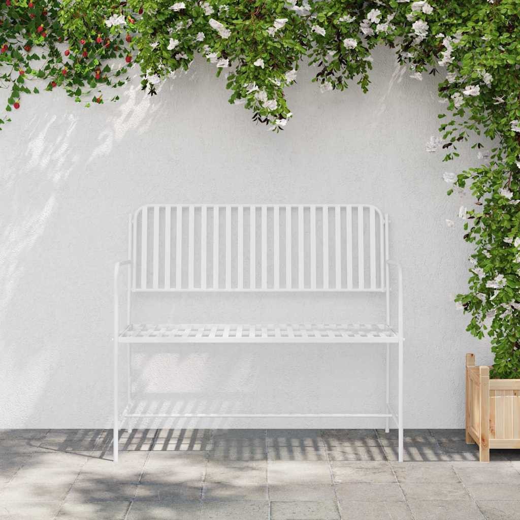 furnicato Gartenbank Moderne aus Stahl 103,5 x 51,5 x 90 cm Weiß, Wetterbeständige Sitzbank mit ergonomischen Rücken- und Armlehnen