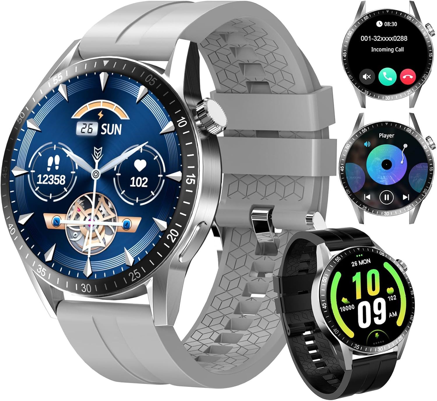 Zevelora Herren's Telefonfunktion Fitness-Tracker Smartwatch (1.39 Zoll, Android/iOS), mit 2 Uhrgürteln 100+ Sportmodi, Sportuhren für Android/iOS