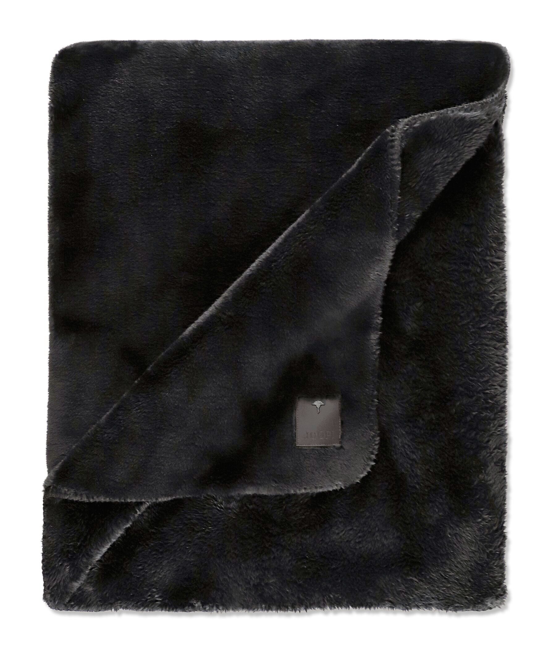 Plaid Wohndecke Sleek, JOOP!, weicher Webpelz beidseitig, Signé-Label aus weichem Leder