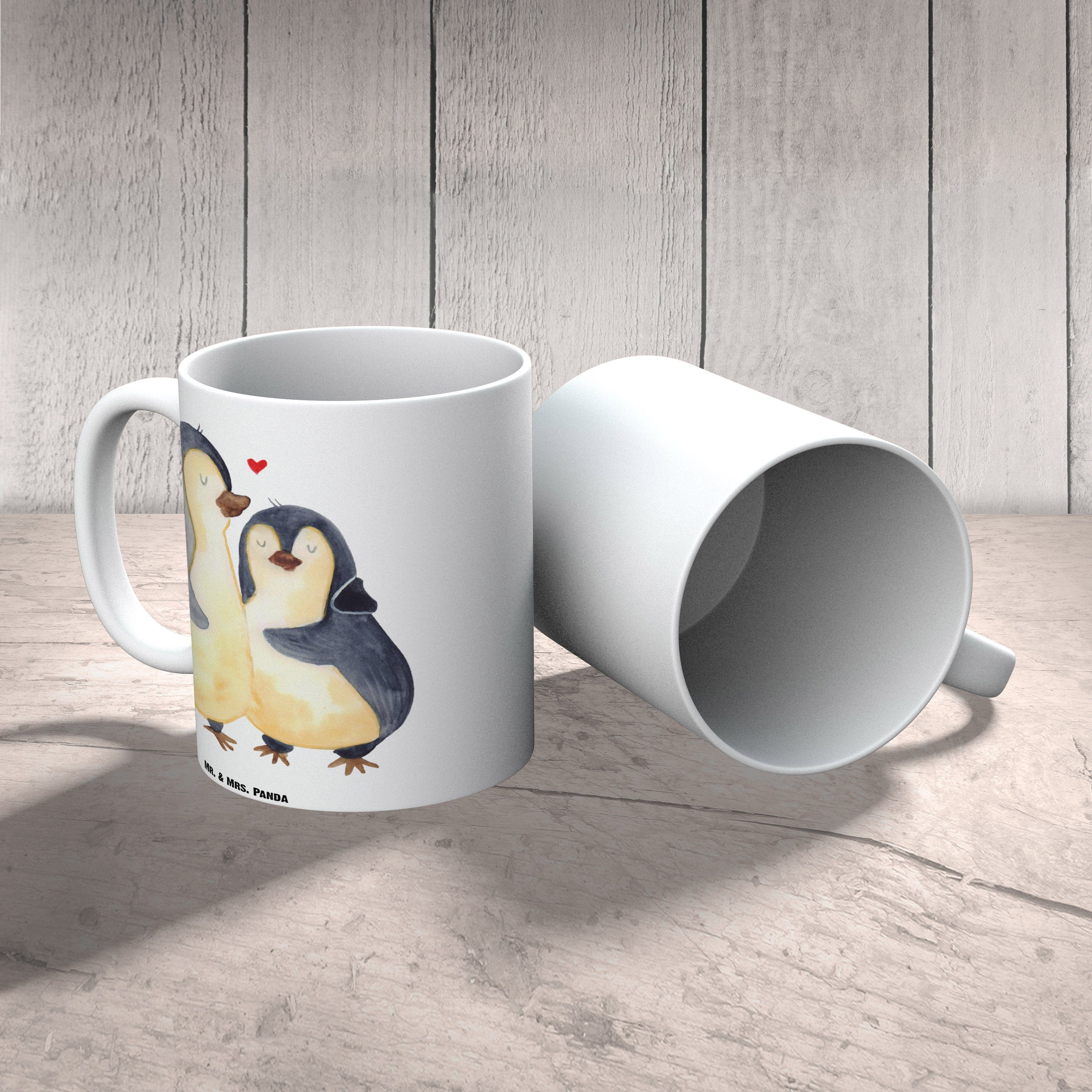Mr. & Mrs. Panda Tasse Pinguin umarmend - Weiß - Geschenk, Umarmung, spülmaschinenfest, Seev, XL Tasse Keramik