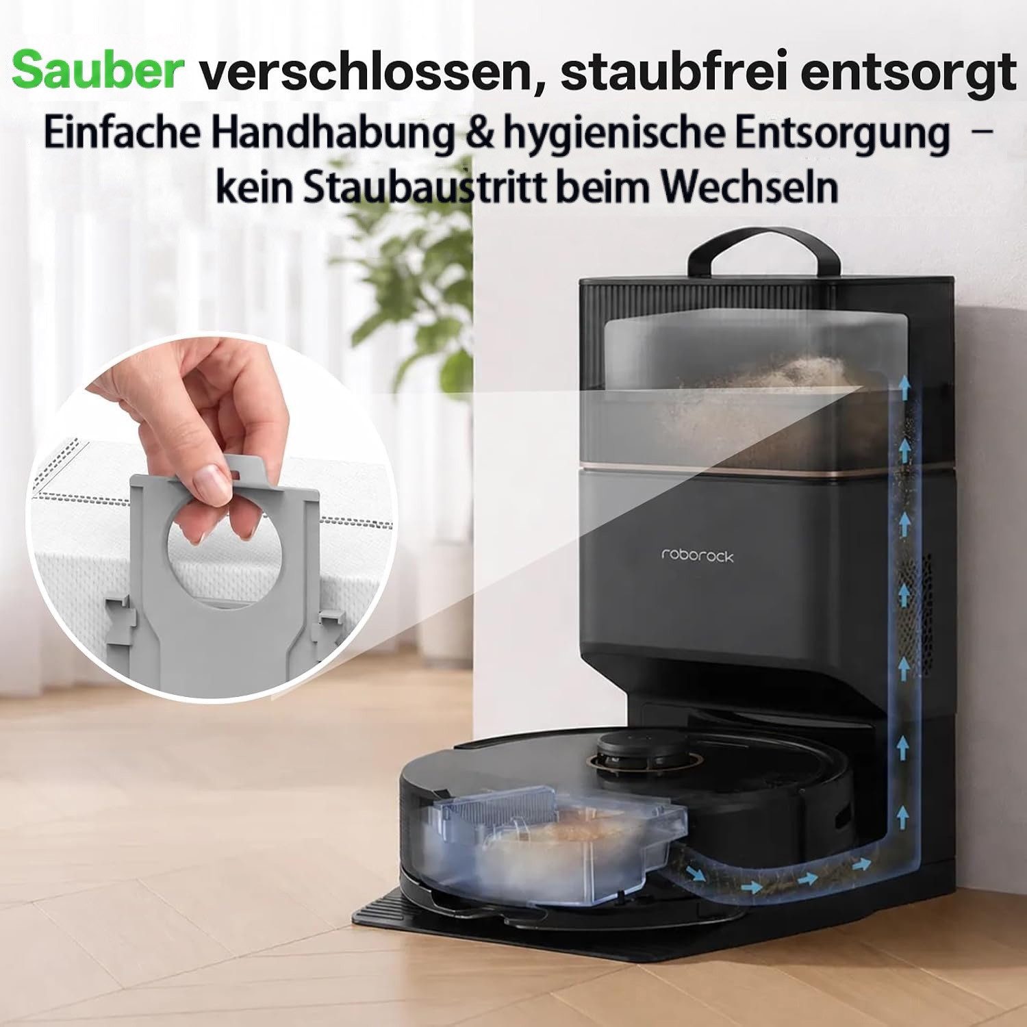 WOWDSGN Staubsaugerbeutel 12er Pack Aktivkohle Staubbeutel für Roborock S7/S8/Q7/Q8/Q10 Serie, passend für Roborock, 3,2L große Kapazität, Staubsauger Absaugsta – Bild 5 von 5