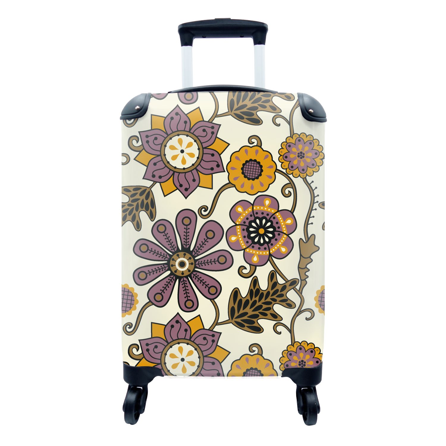 Handgepäck Blumen Rollen, MuchoWow mit Bohème Ferien, - Cartoon, für rollen, Handgepäckkoffer 4 Reisetasche Vintage - Trolley, Reisekoffer -