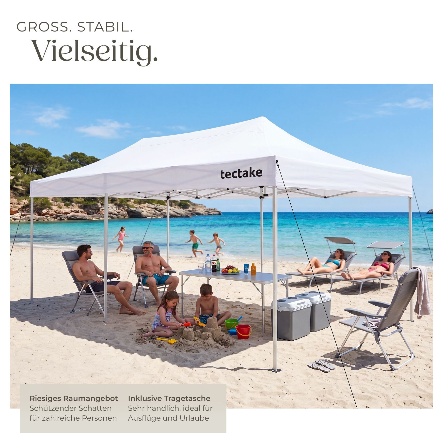 tectake Pavillon Aluminium Faltpavillon, 6 x 3 m, wasserdicht, mit Tragetasche, mit 6 Seitenteilen, (Partyzelt Viola, in weiß), 6 Seitenteile, mit Reißverschlusszugang und 3 Fenstern, mit UV-Schutz