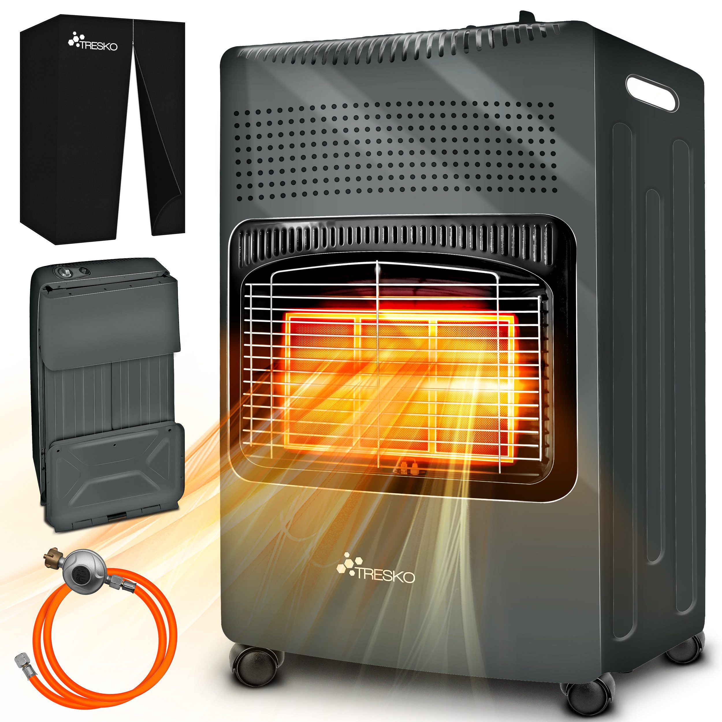 TRESKO Heizstrahler 4200 W Gasheizung + Abdeckung Gasheizer 3 Stufen Gasofe günstig online kaufen