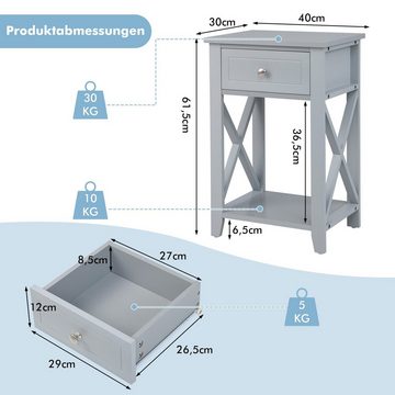 COSTWAY Nachttisch (1-St), X-förmig, mit Schublade & Ablagefach, 30x40x61,5cm