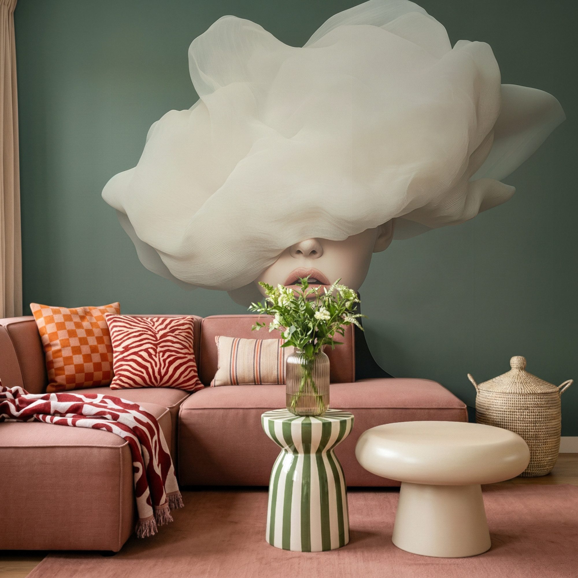 OnlyWow Fototapete Hut - Frau - Beige, Matt, bedruckt, Wandtapete, Wohnzimmer, Wanddekoration 280x200cm