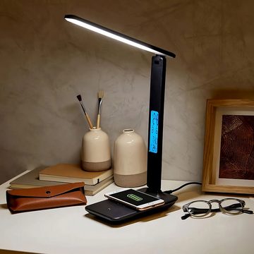 Retoo Schreibtischlampe Nachttischlampe Tischlampe LED Touch Dimmbar Ladefunktion, Eine Weckfunktion, 3 Beleuchtung Temperatur Modi, Kunststoff
