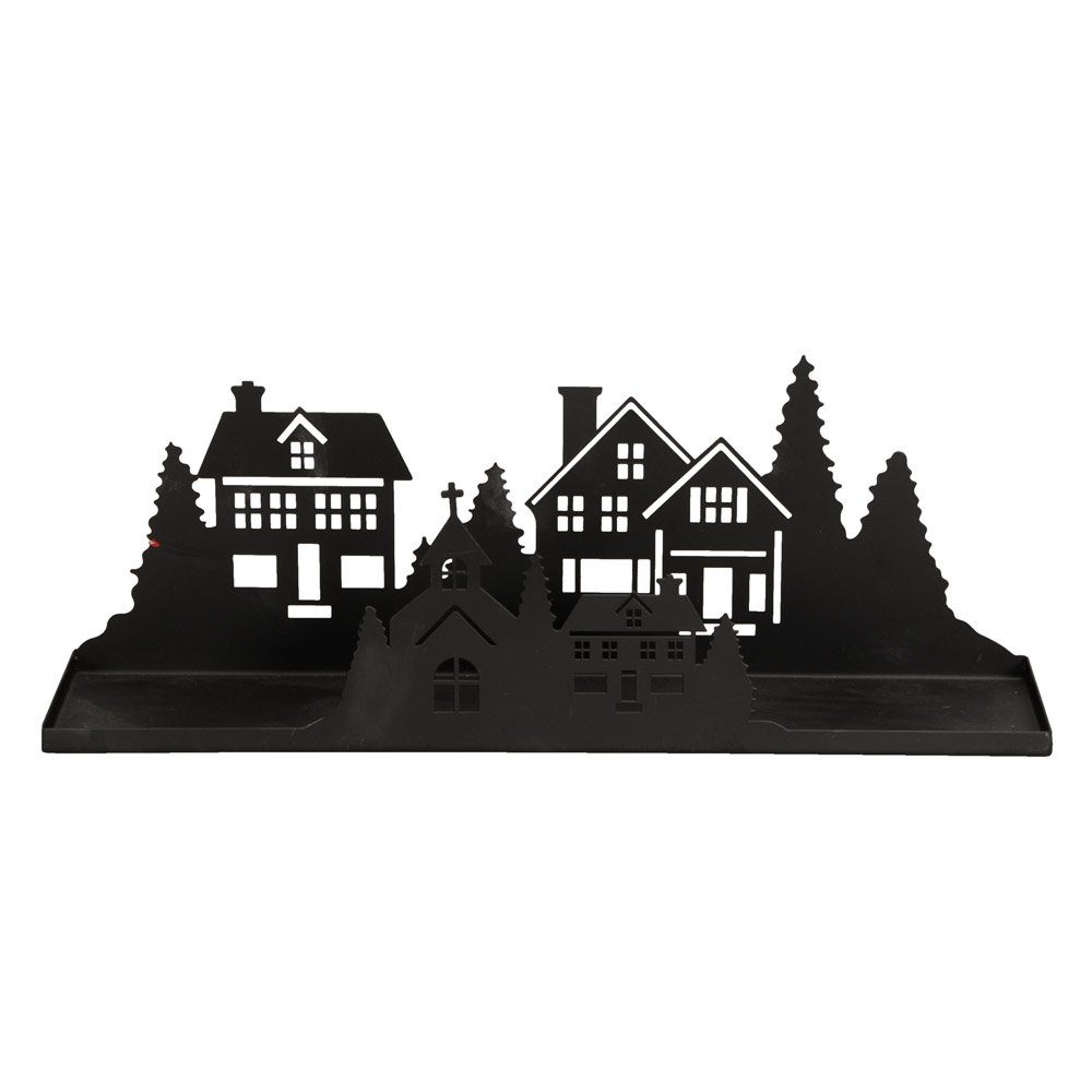 Tablett Tablett BLACK TOWN schwarz aus Metall Kerzentablett mit Häusern Haussi