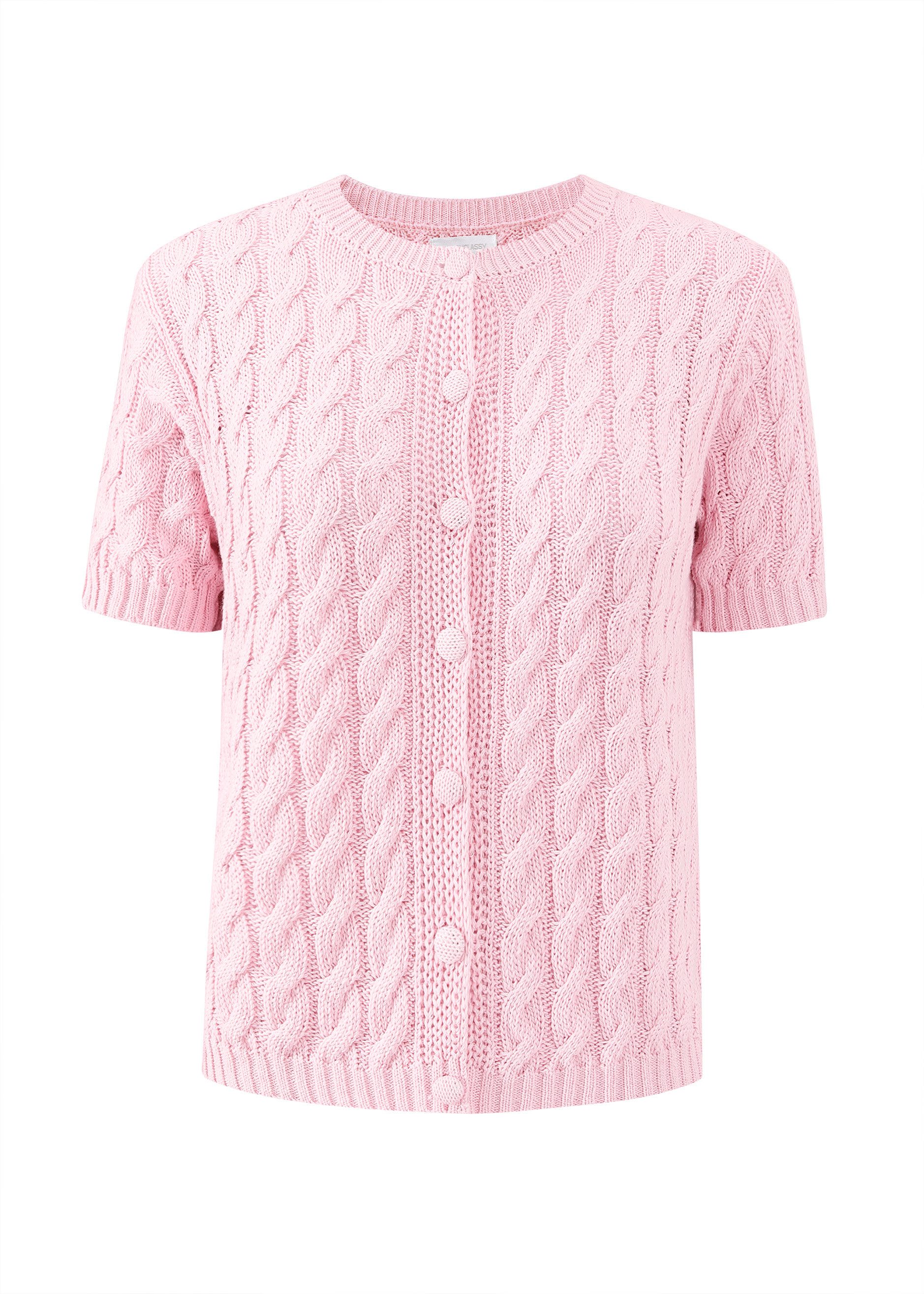 SASSYCLASSY Cardigan Strickweste Damen Kurzarm mit Zopfmuster Elegant Locke günstig online kaufen