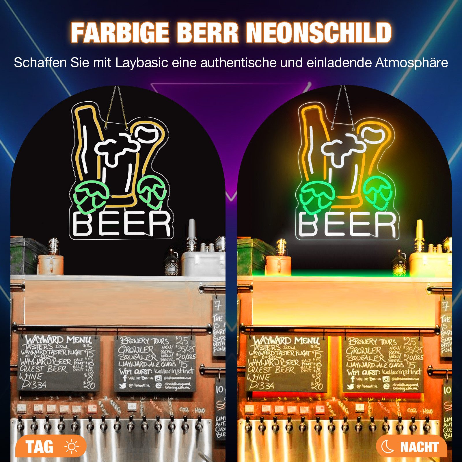 Laybasic Nachtlicht Beer Neon Schilder, 6 Helligkeit Einstellen, USB Batter günstig online kaufen