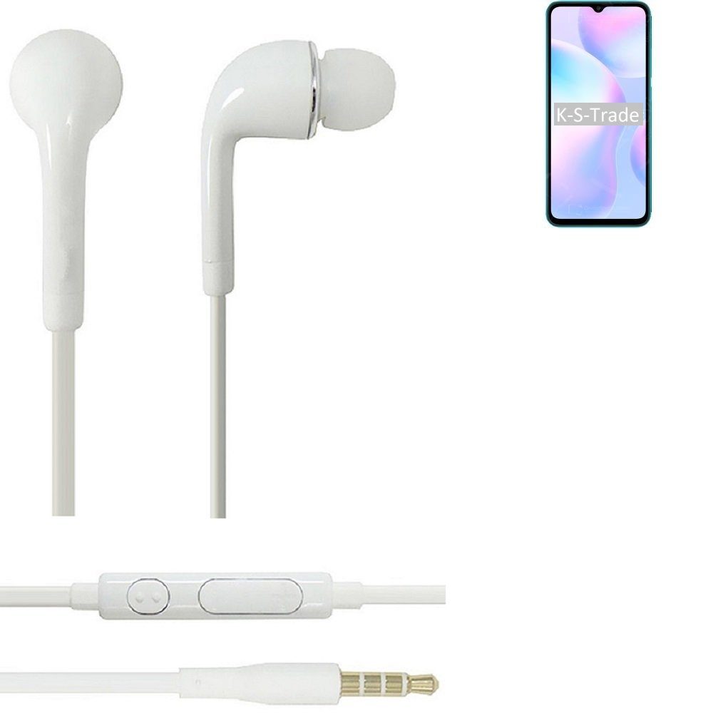 K-S-Trade für Xiaomi Redmi 9i In-Ear-Kopfhörer (Kopfhörer Headset mit Mikrofon u Lautstärkeregler weiß 3,5mm)
