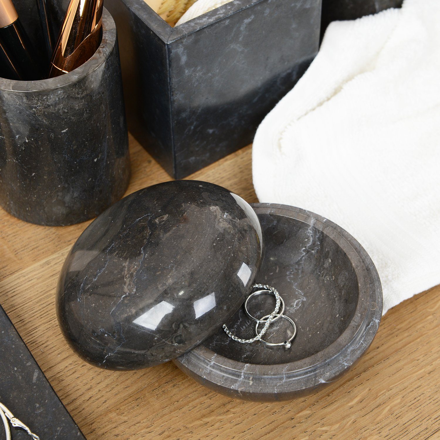 wohnfreuden Aufbewahrungsdose Marmor Dose 12 cm schwarz rund