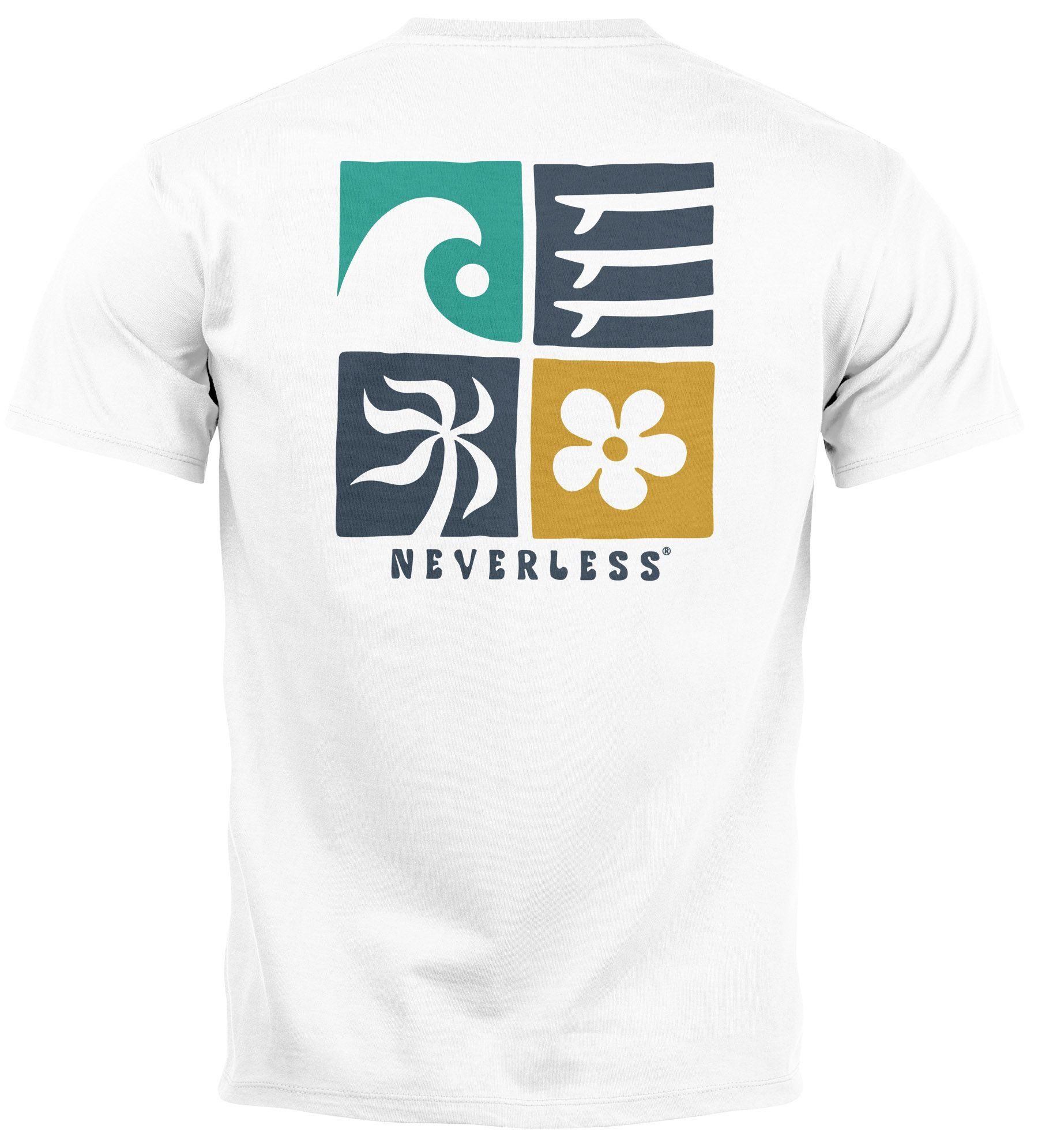 Neverless Print-Shirt Herren T-Shirt Backprint Surfing Welle Meer Icon Printshirt Grafik mit Print