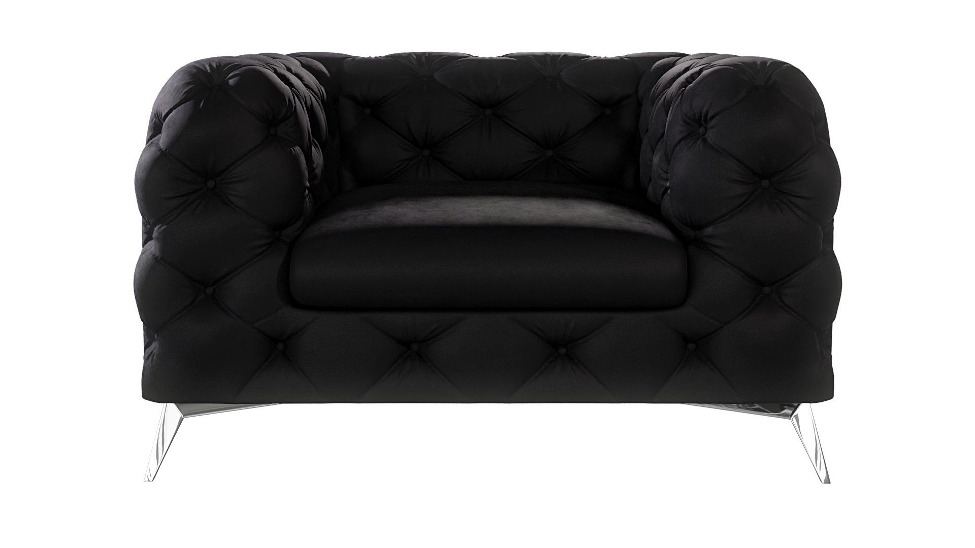 Schwarz Chesterfield-Sessel Metall mit Füßen, S-Style Silber Wellenfederung Kalina Möbel mit