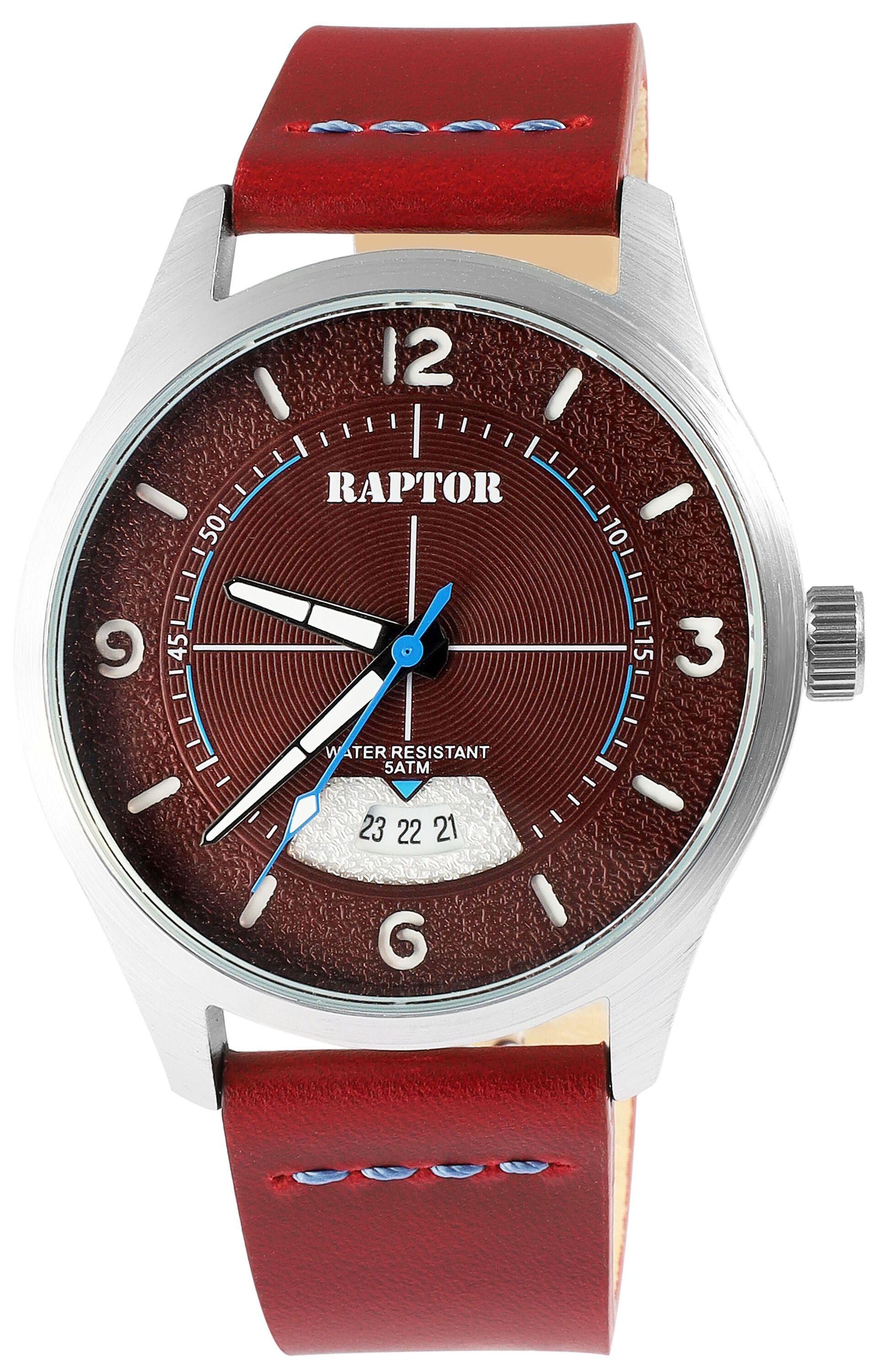 Raptor Quarzuhr Falkor Raptor Herrenuhr "Falkor" mit Lederarmband, Datumsanzeige